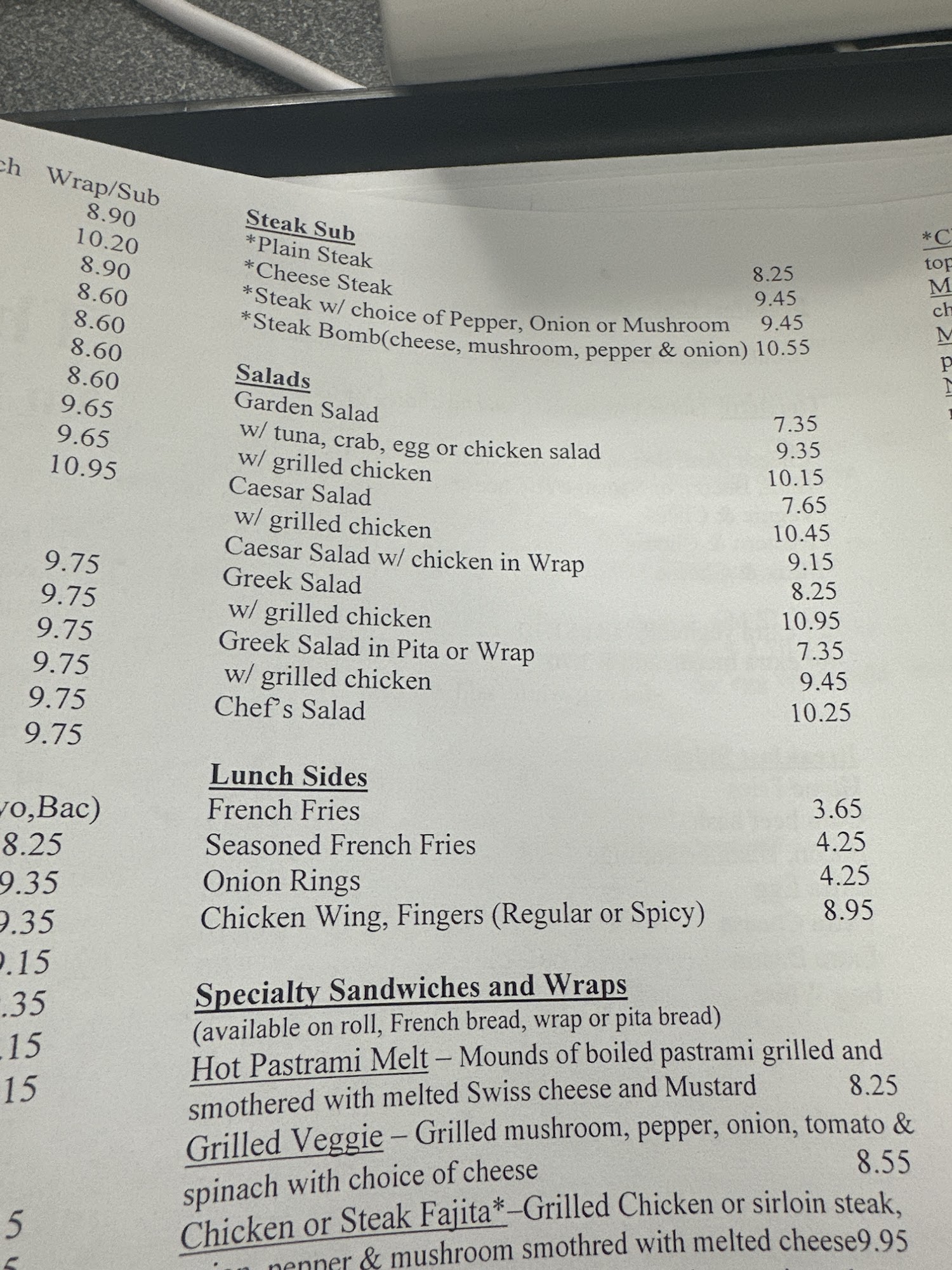 The Cafe on New Chardon Menu