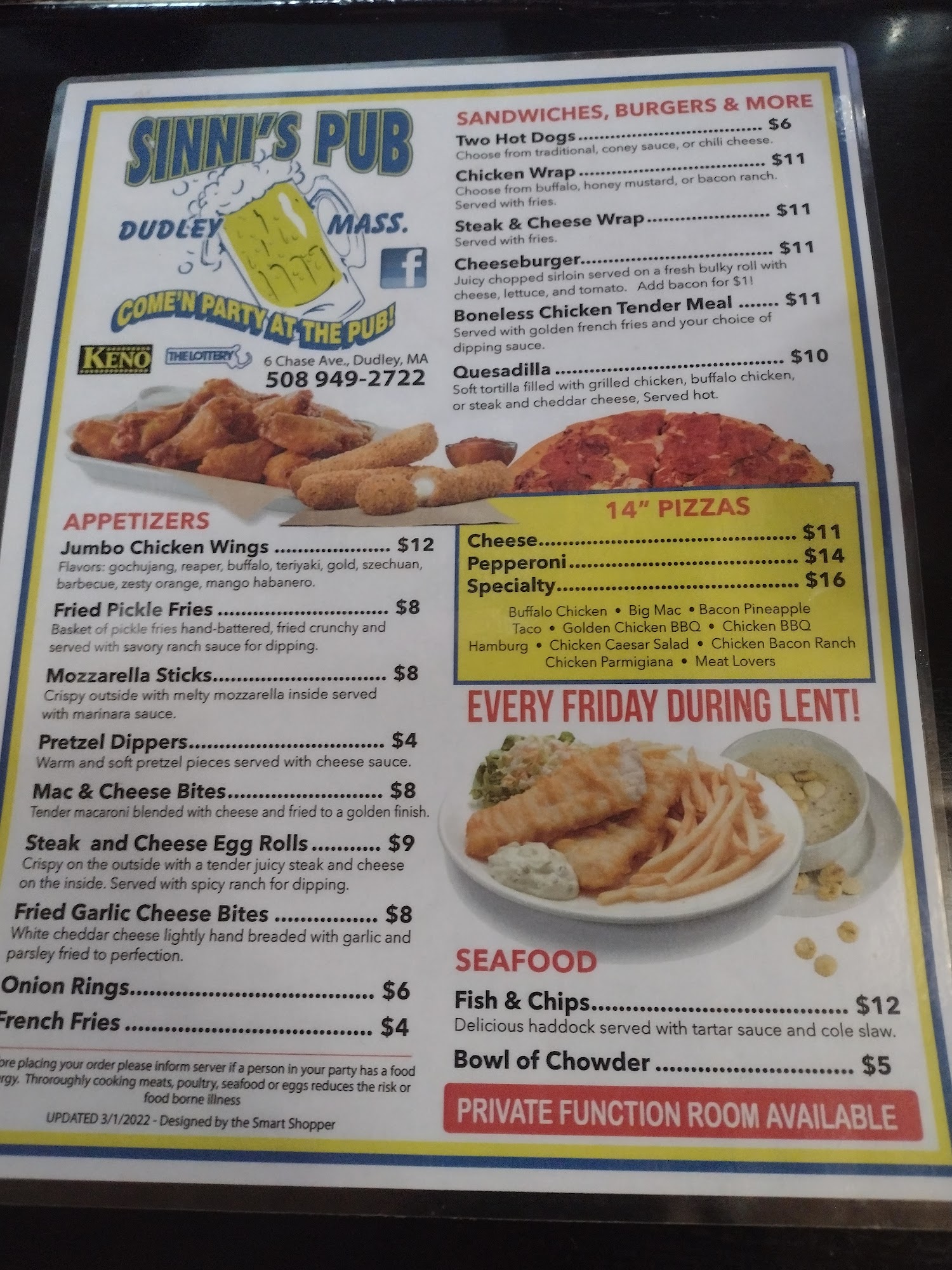 Sinni's Pub Menu