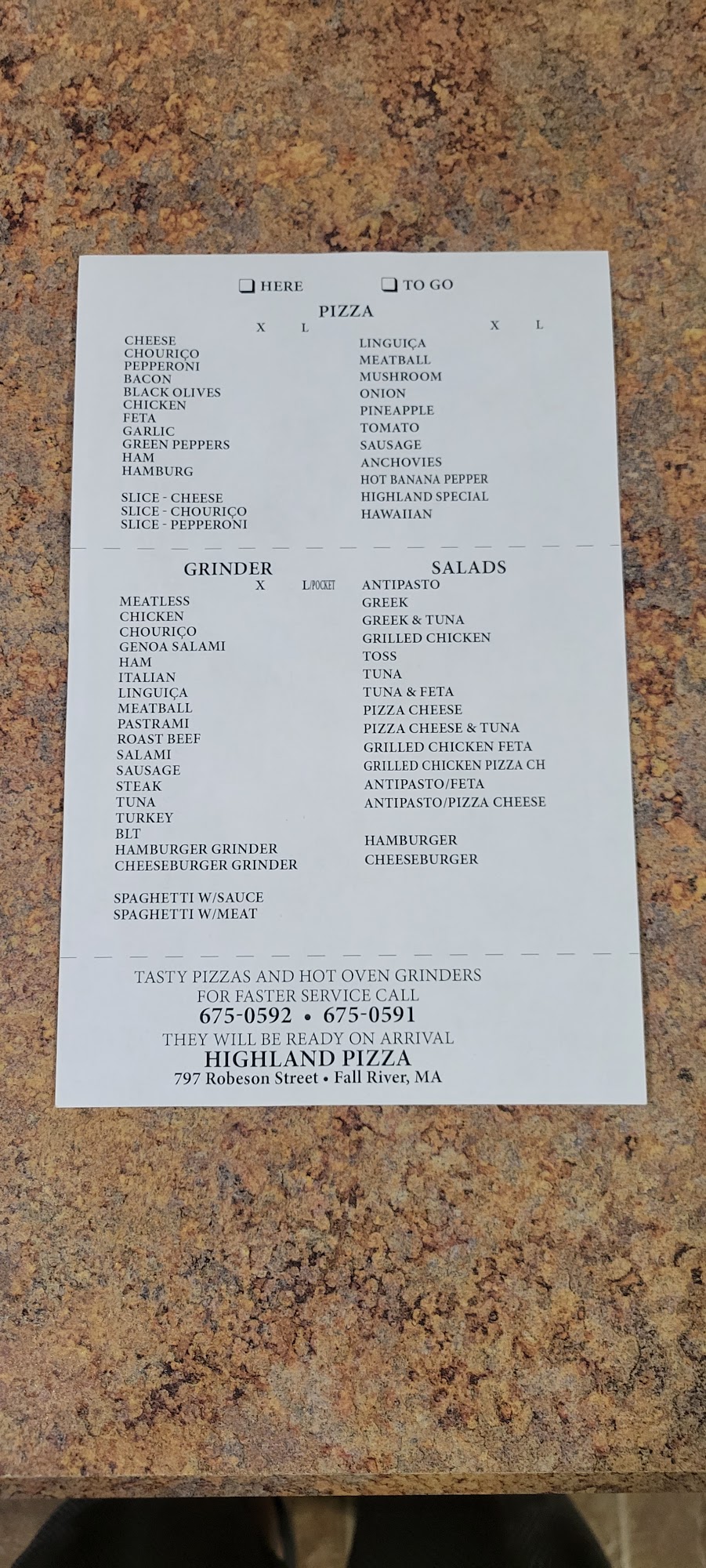 Highland Pizza Menu