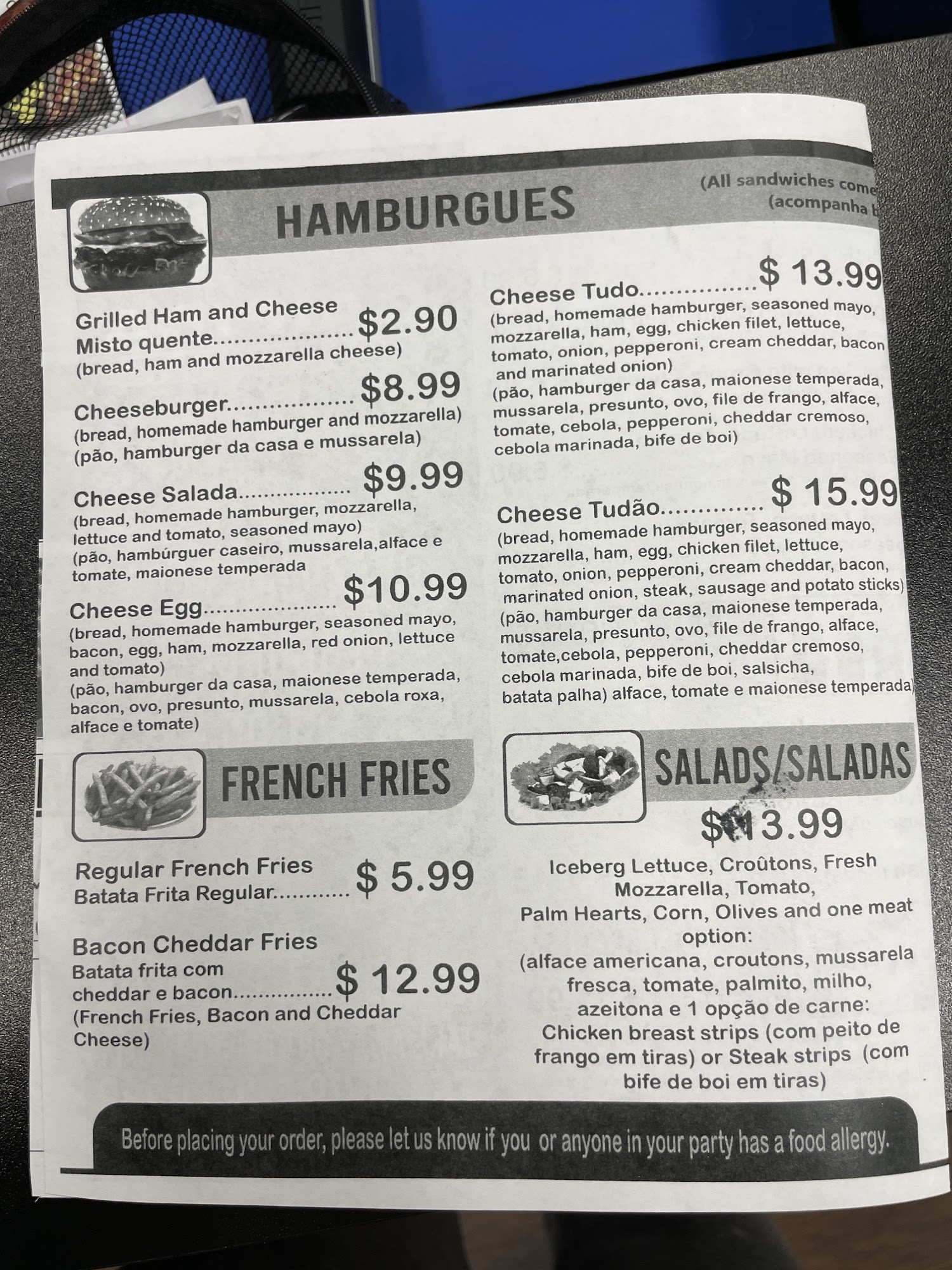 Restaurante caipira Menu