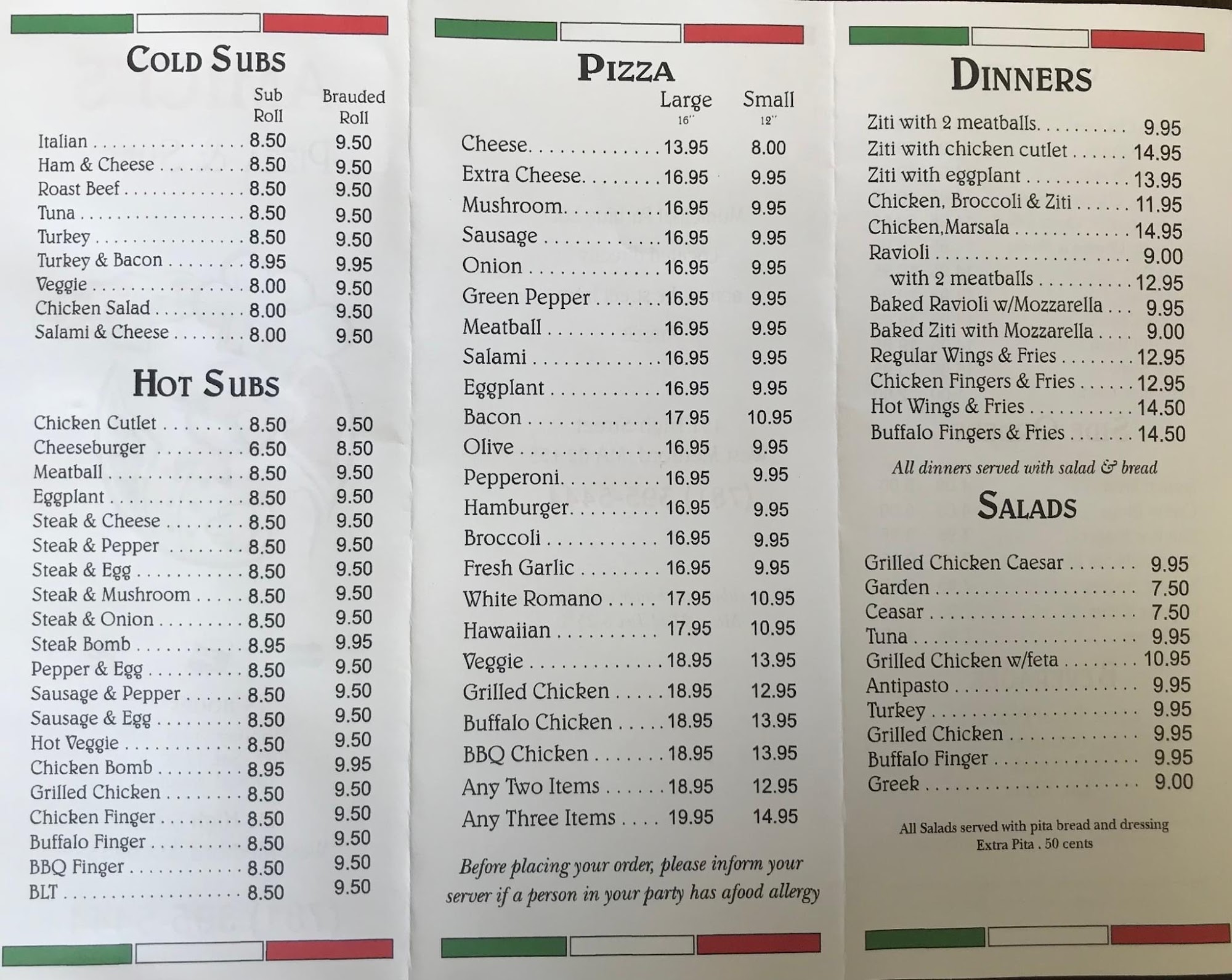 Amici’s Menu
