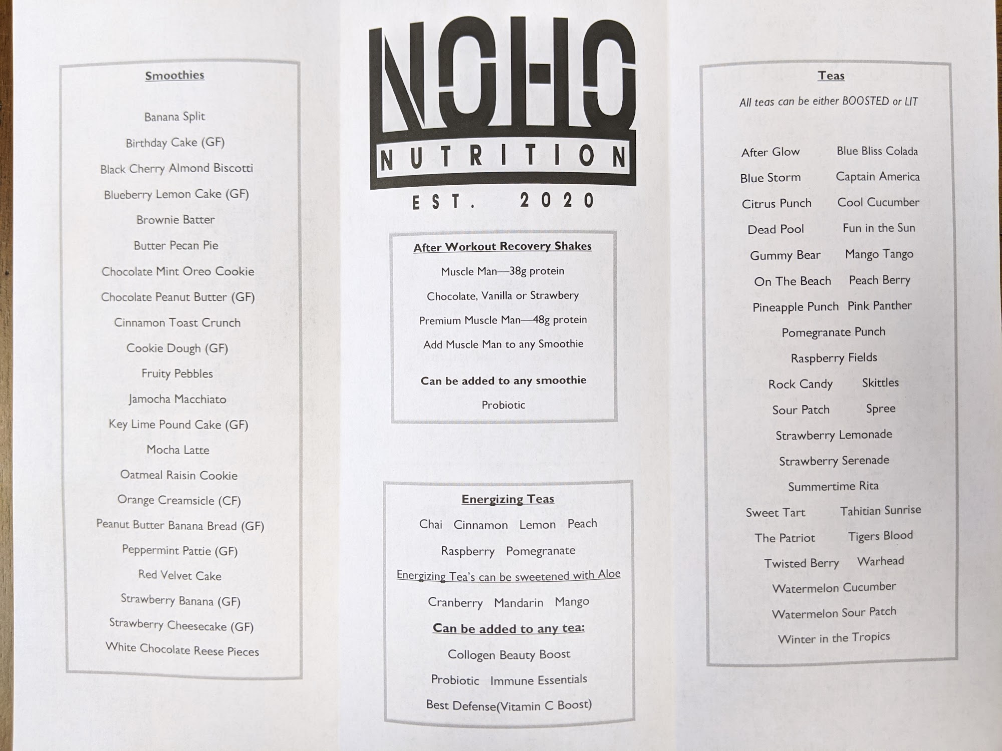 Herbalife (NOHO Nutrition) Menu
