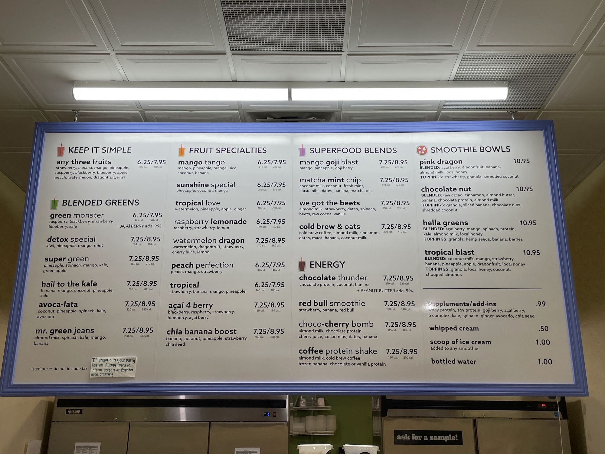 Nature's Nectar Menu