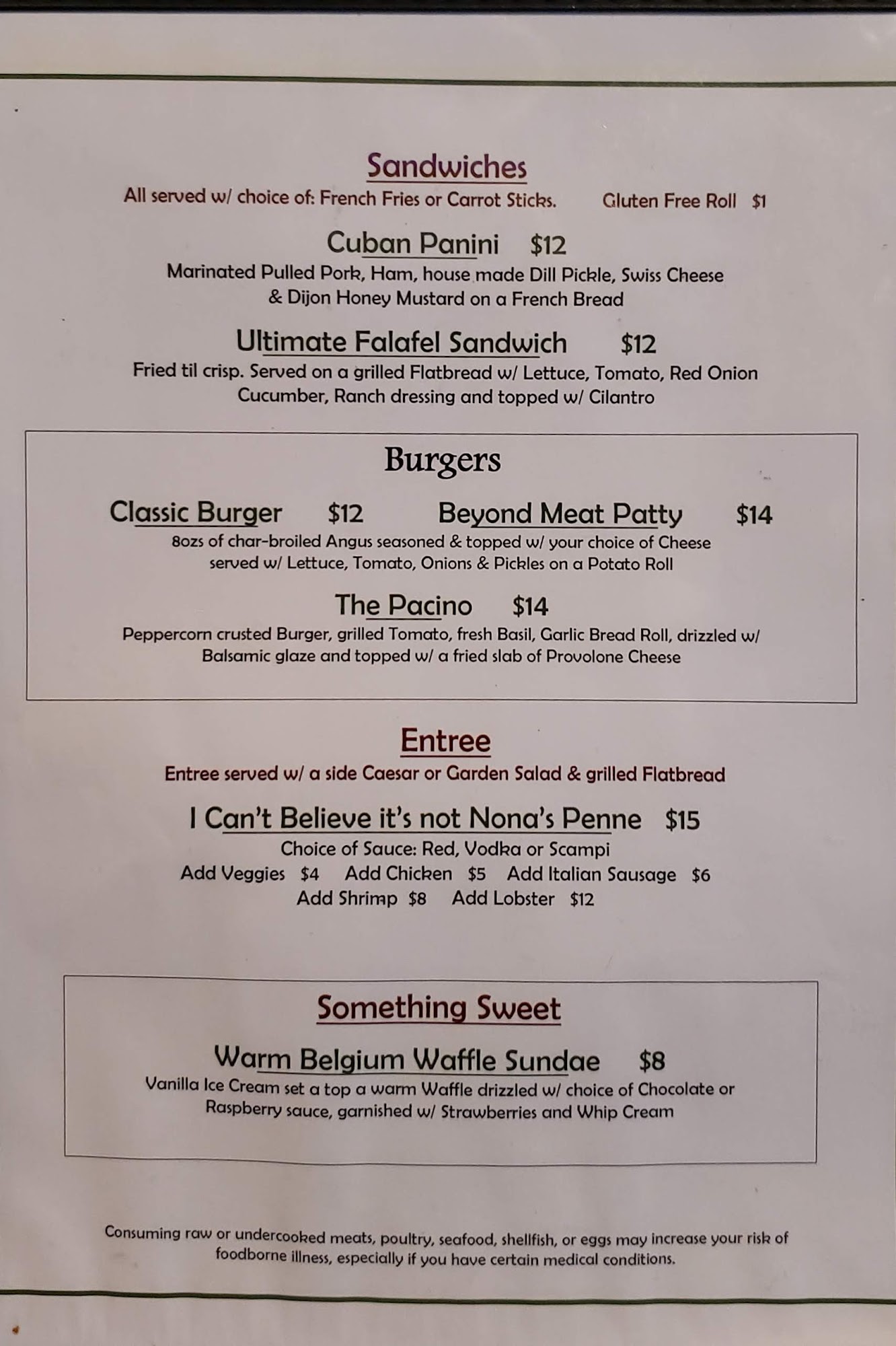 Copper Fountain Grille Menu