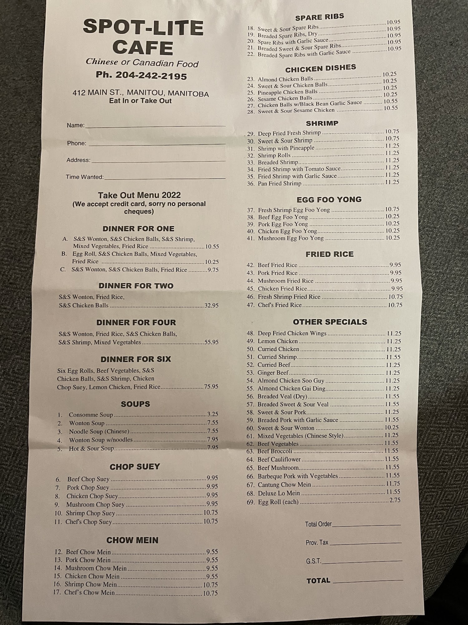 Spot-Lite Chinese Food Menu