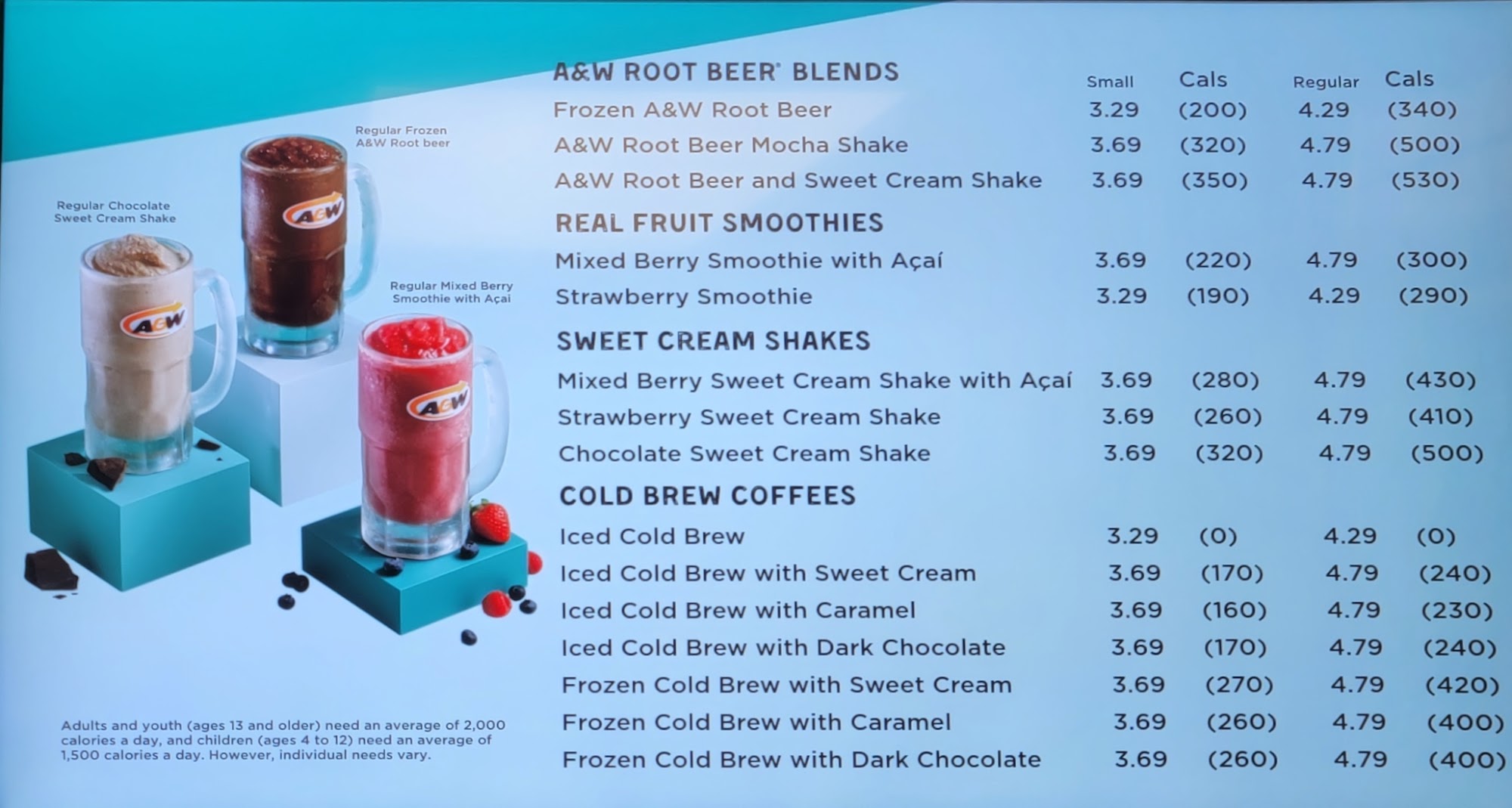 A&W Canada Menu