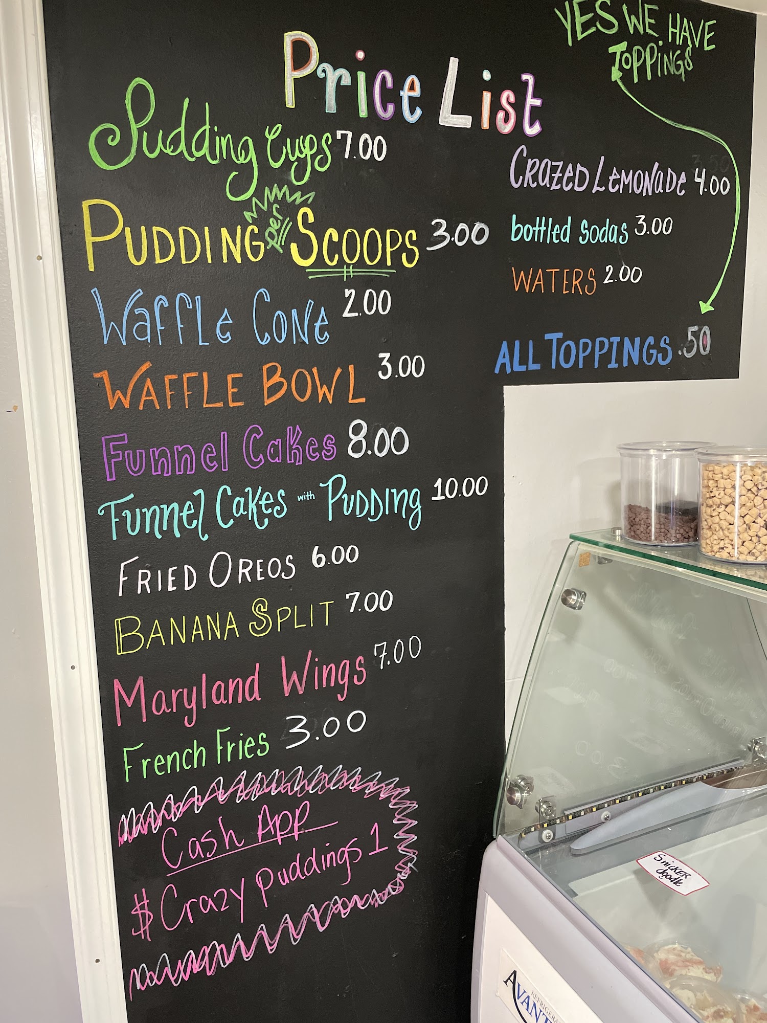 Crazy puddings Menu