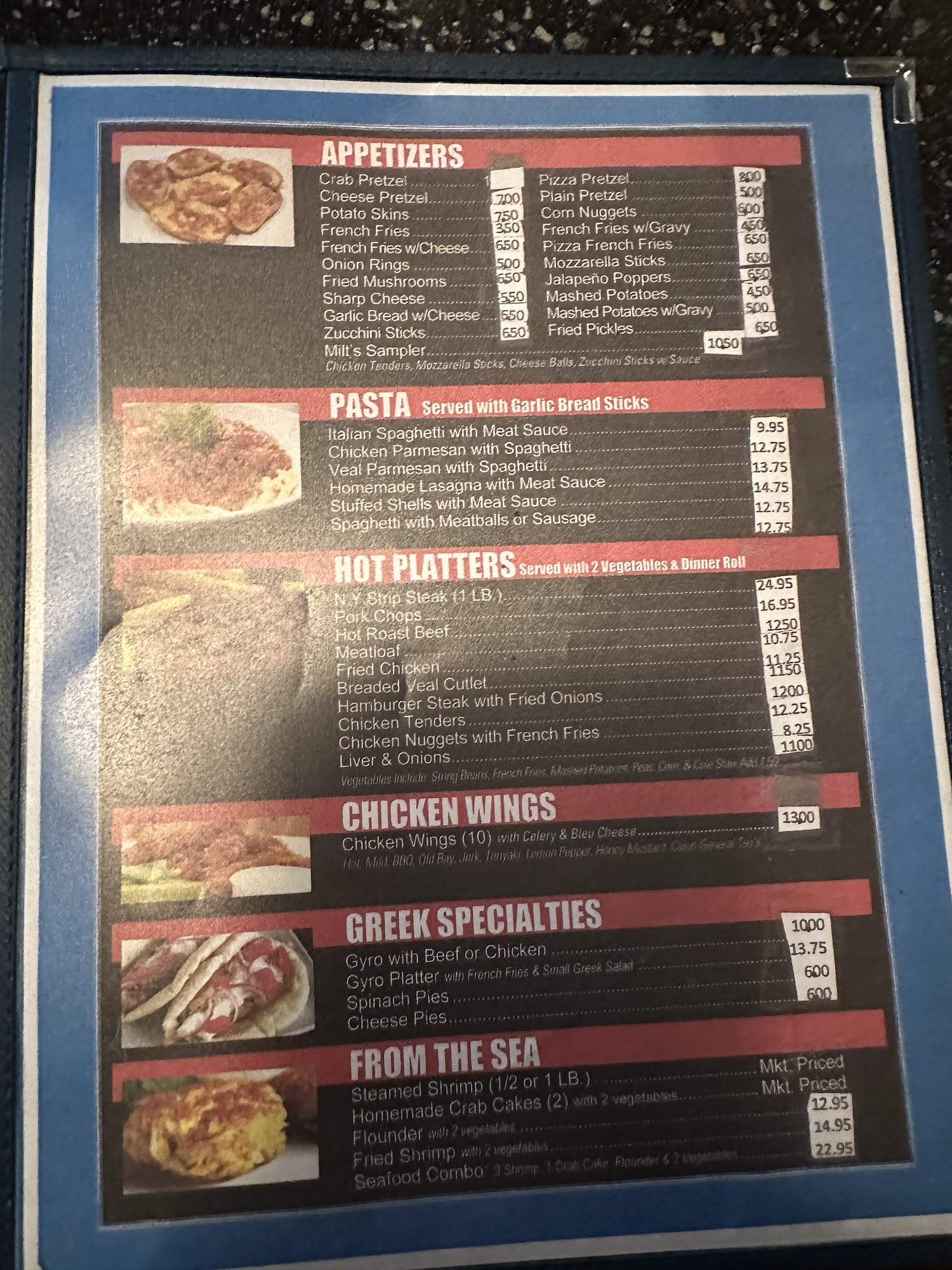 Milt's Rendezvous Menu