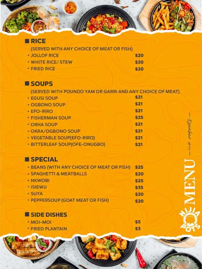 Nijia Pots Menu