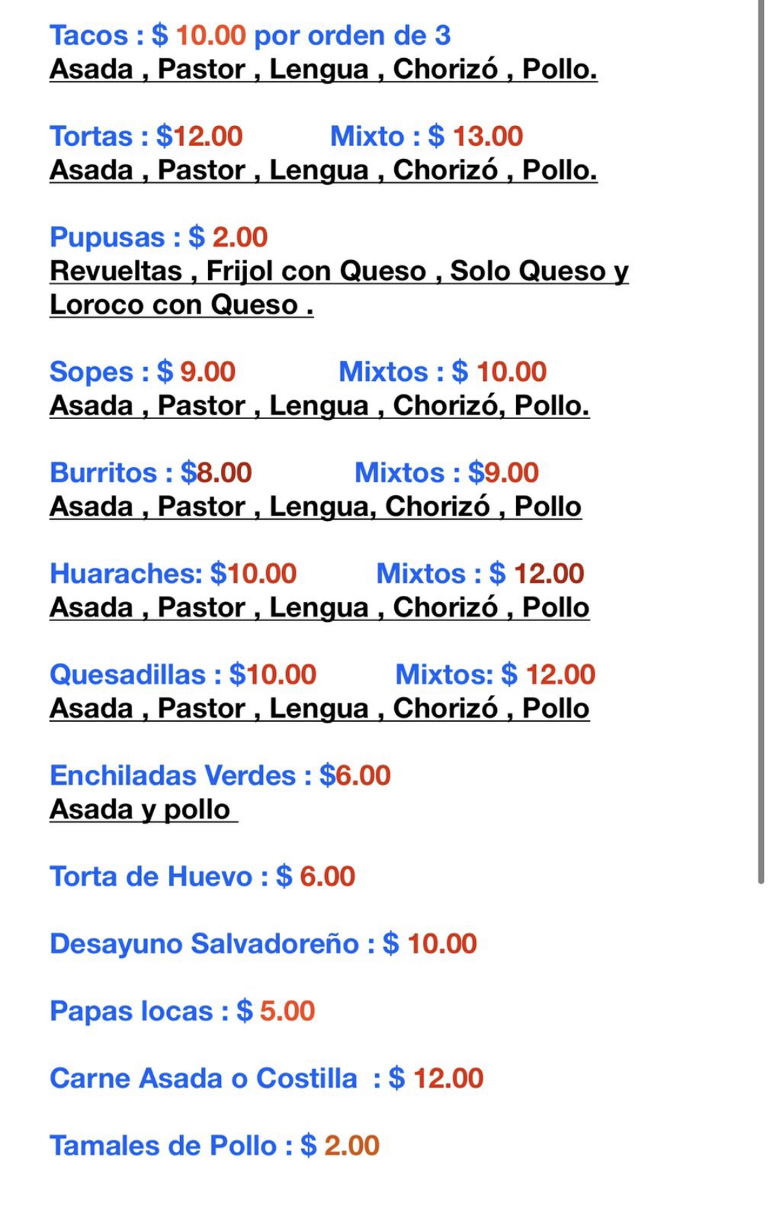 el amigo Menu