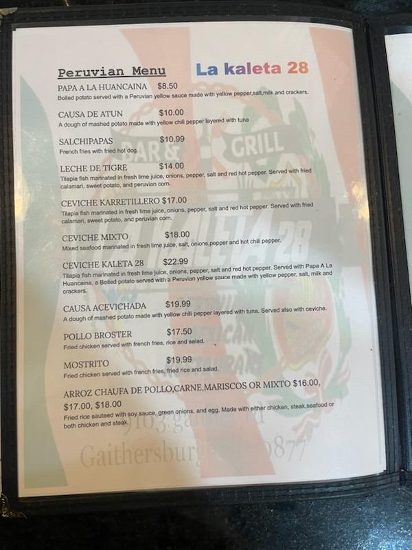 La kaleta 28 Menu