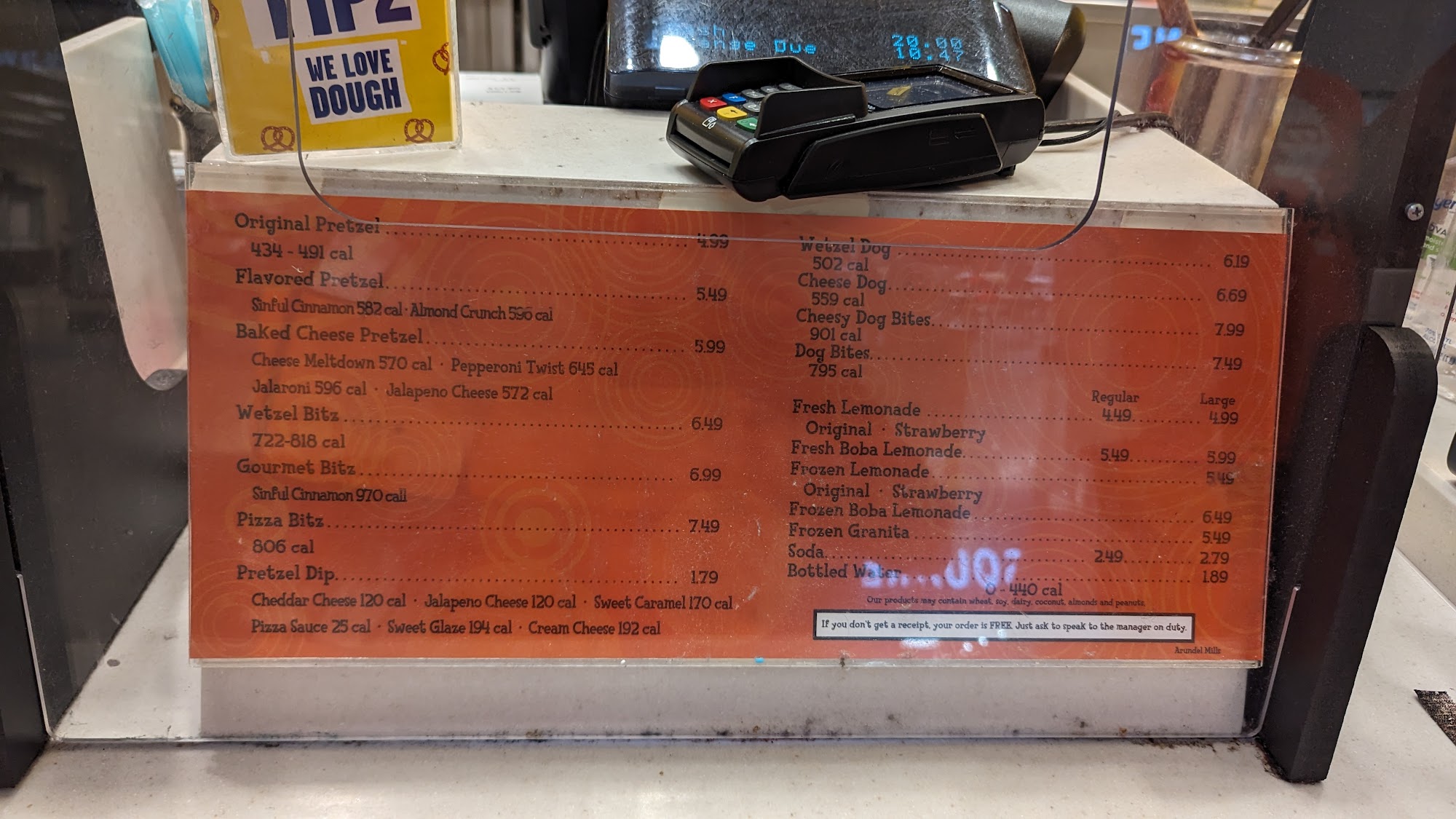 Wetzel's Pretzels Menu
