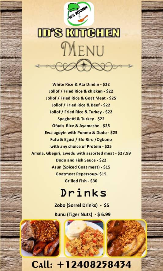 ID's kitchen & Catering Services Menu