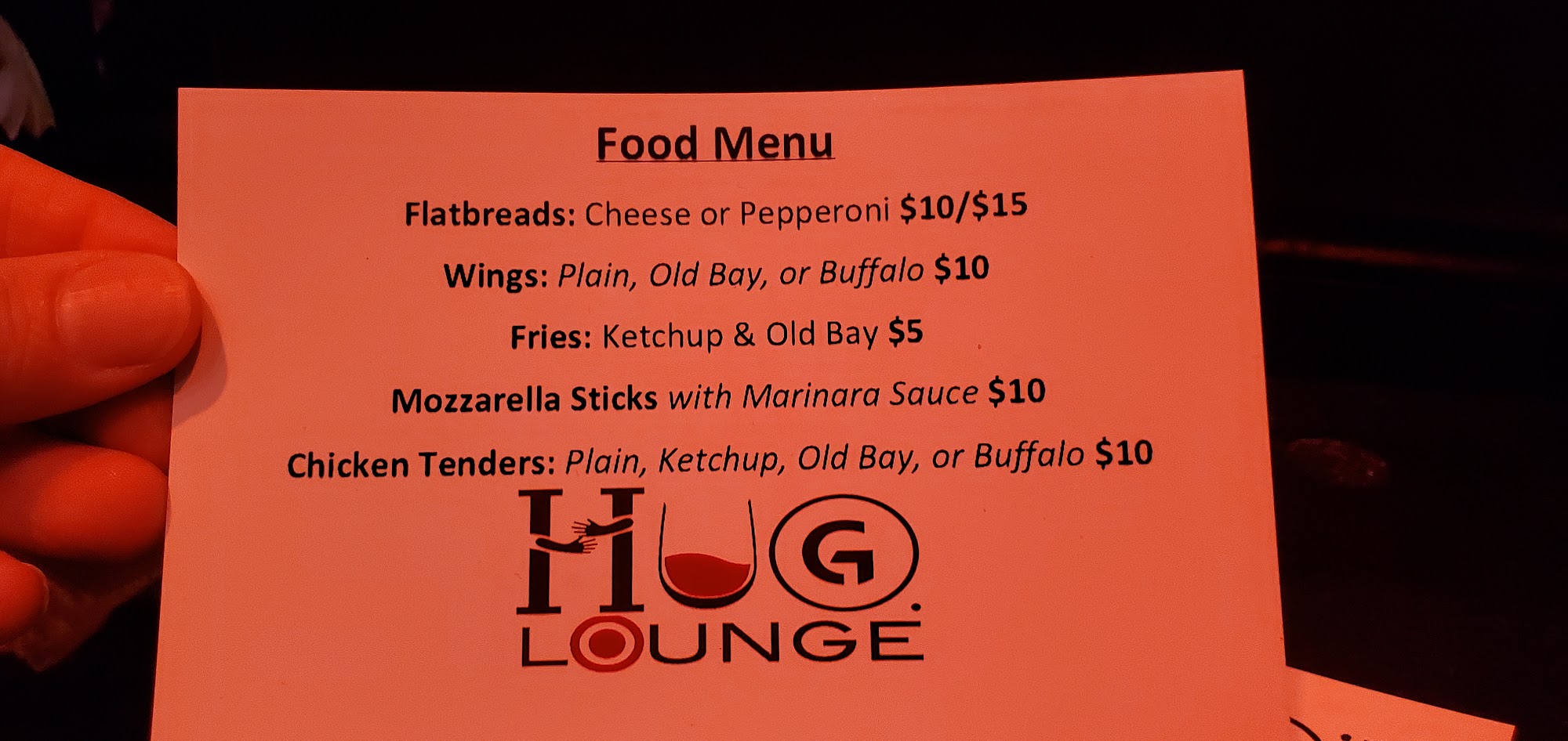 Hug Lounge Menu