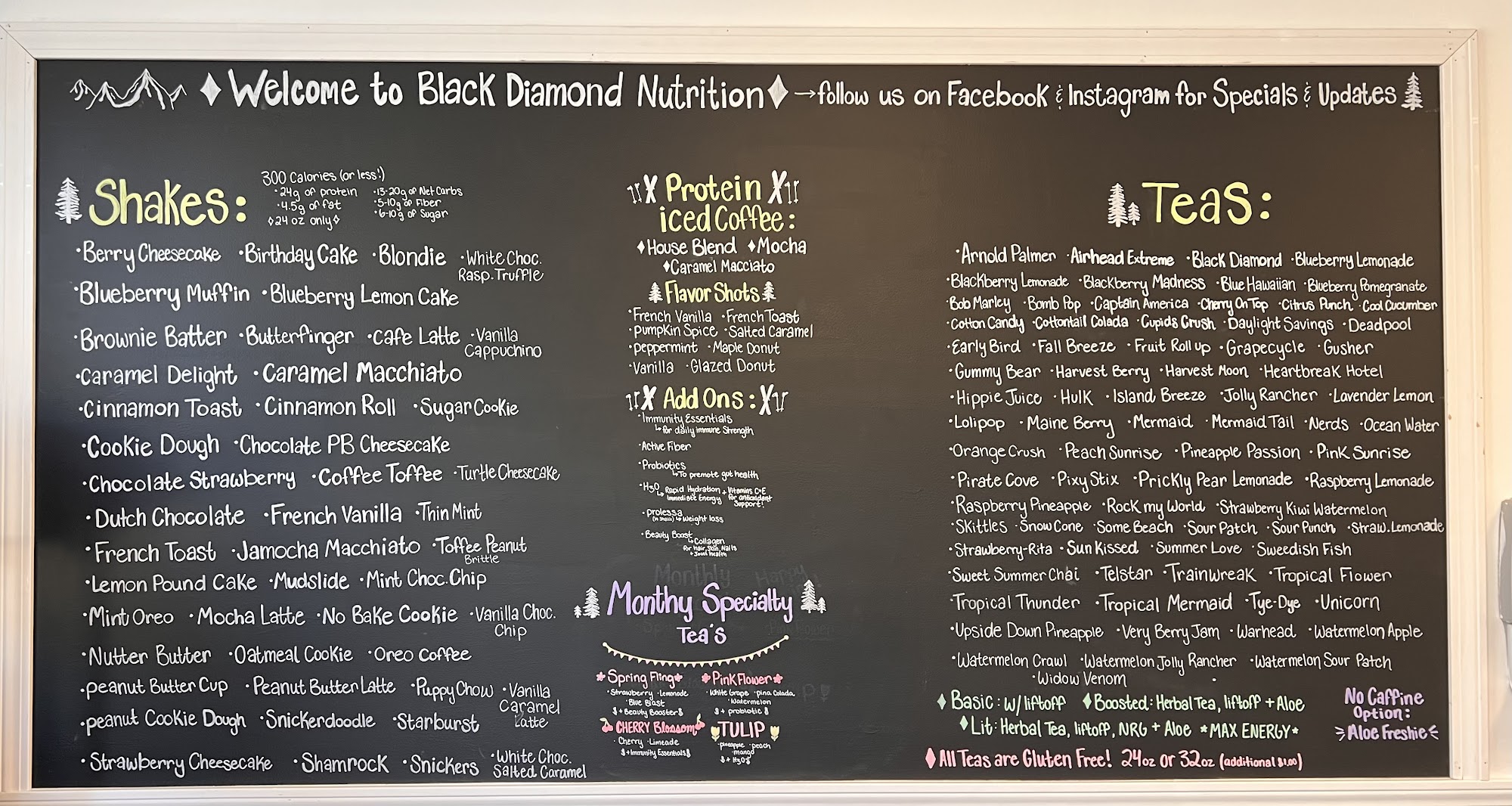 Black Diamond Nutrition Menu