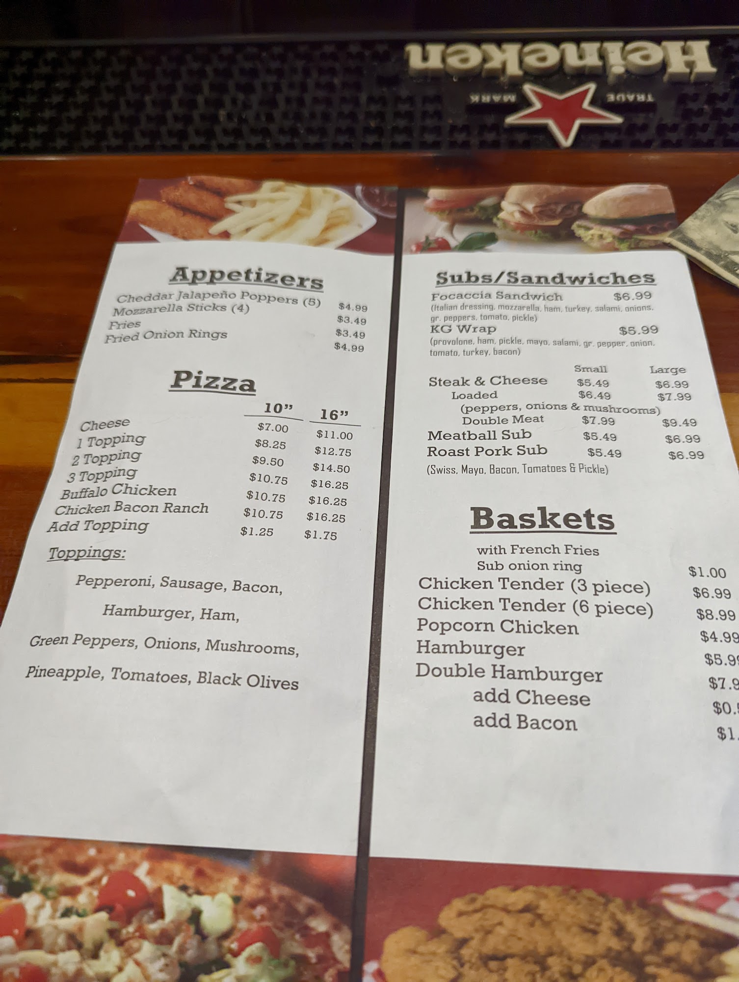 Blue Ox Saloon Menu