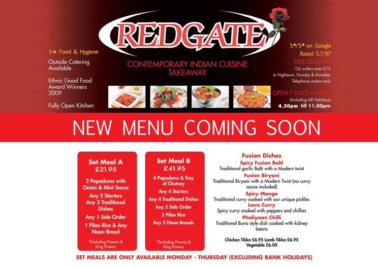 Redgate Indian Menu
