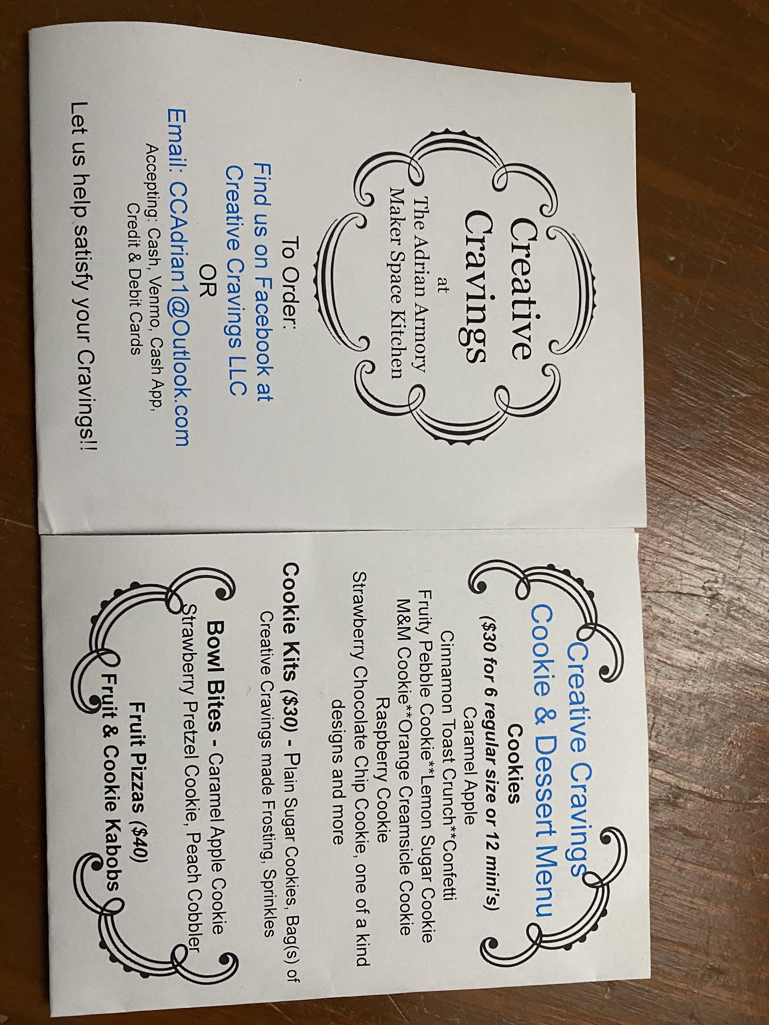 Creative Cravings Menu