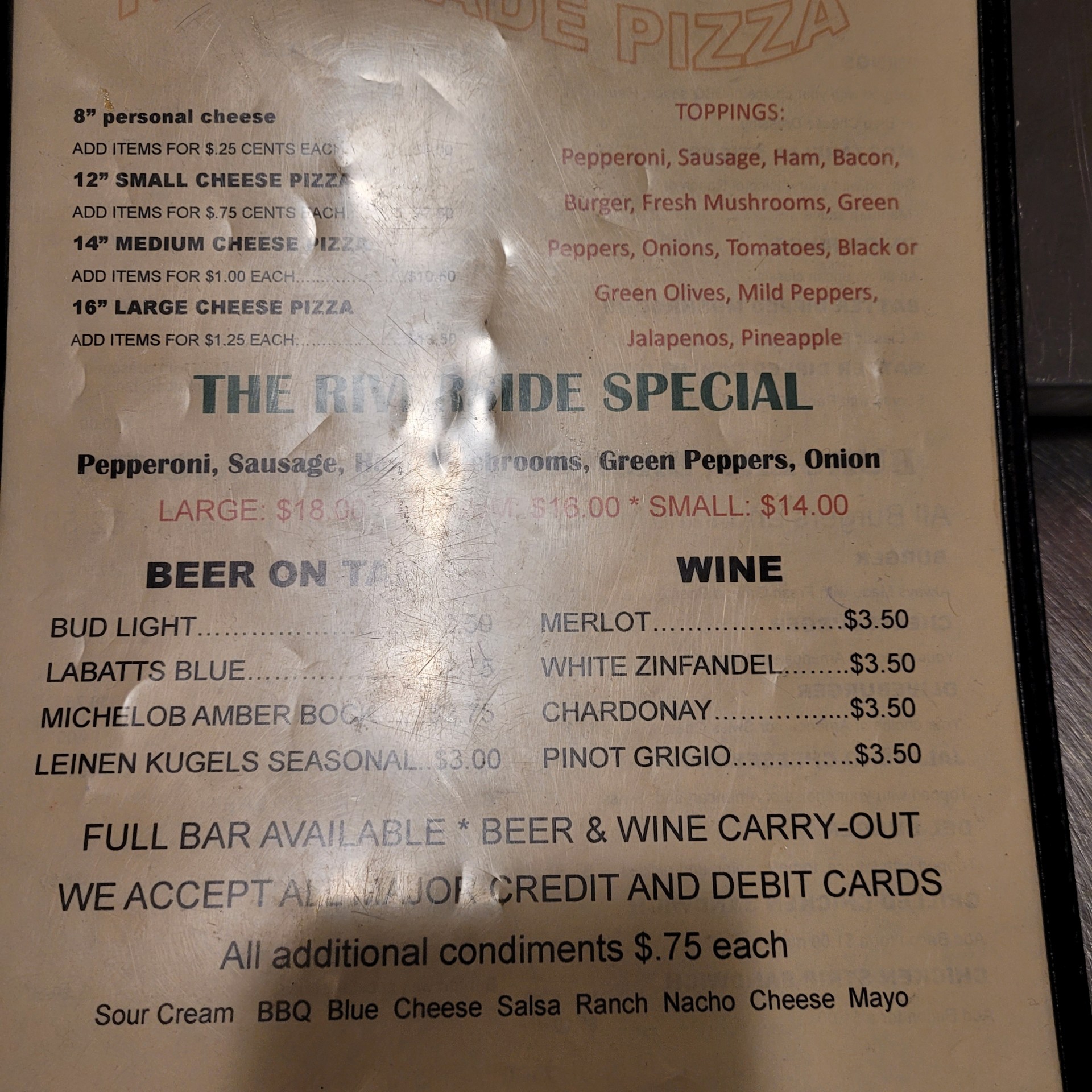 Riverside Bar and Grill Menu