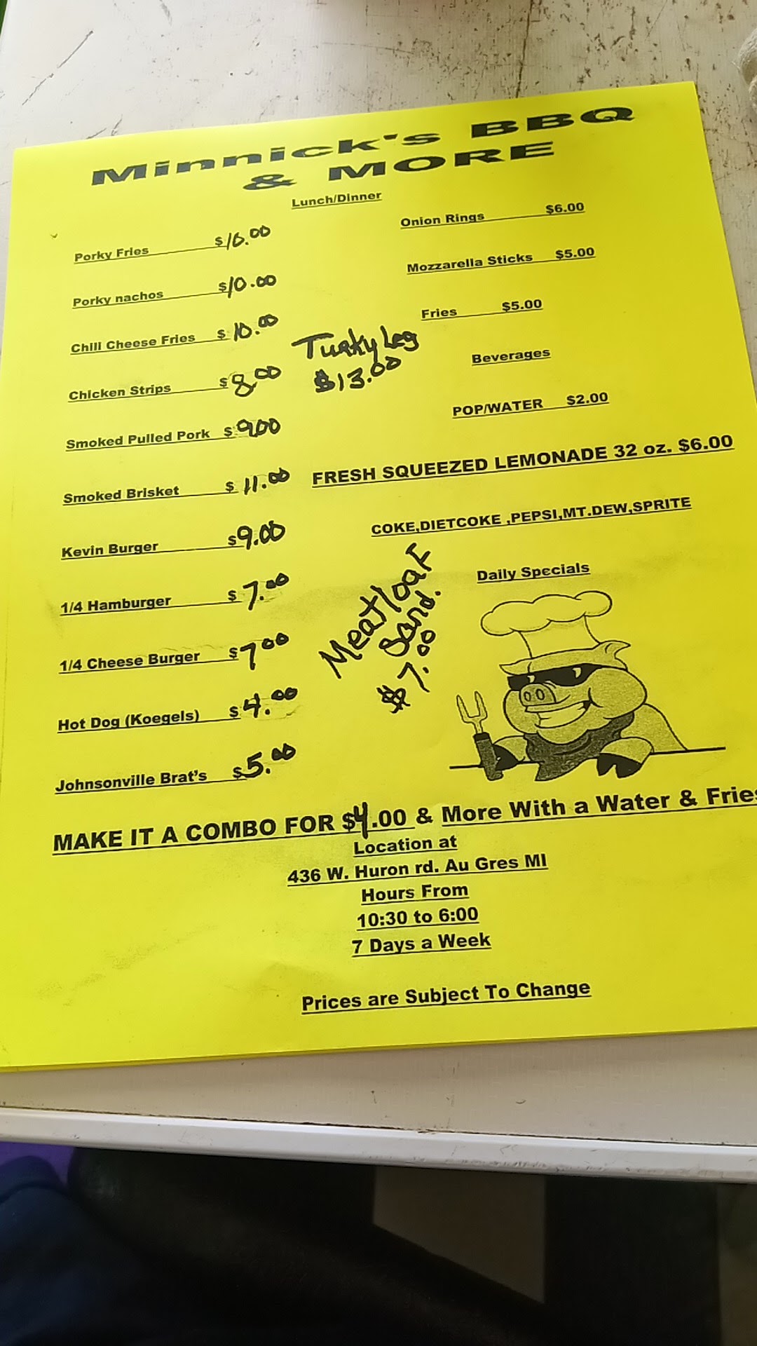 Minnick's Real Pit BBQ Menu