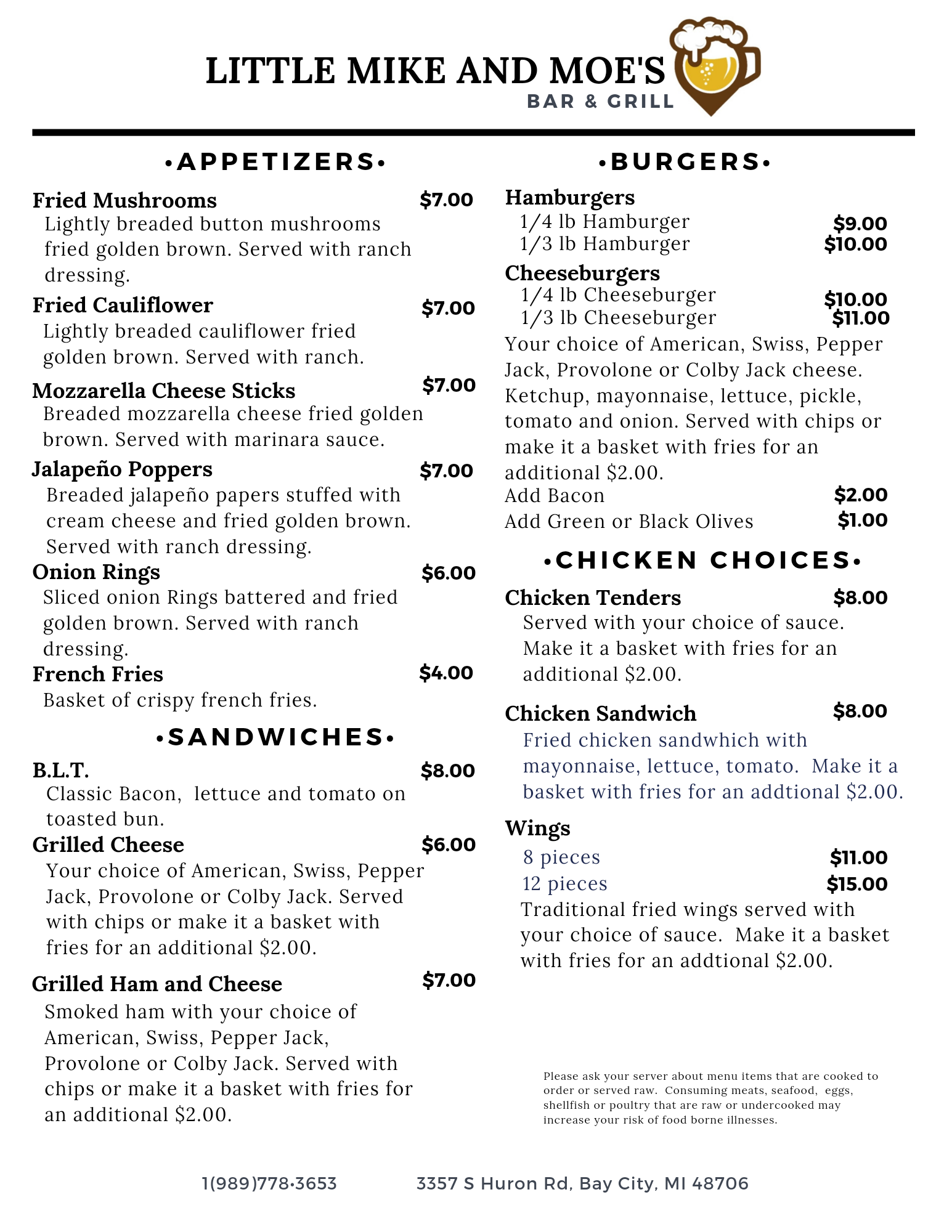 Little Mike and Moe's Menu