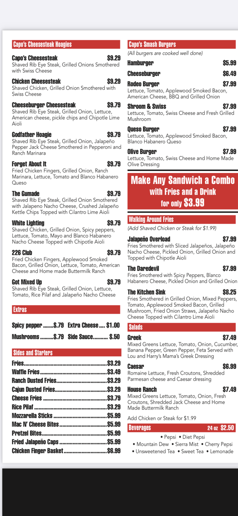Capo's Cheesesteak Hoagies and Grill Menu