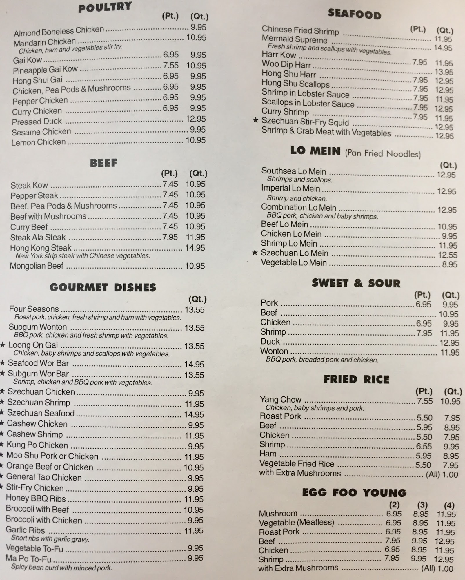 Bok-Ho Restaurant Menu