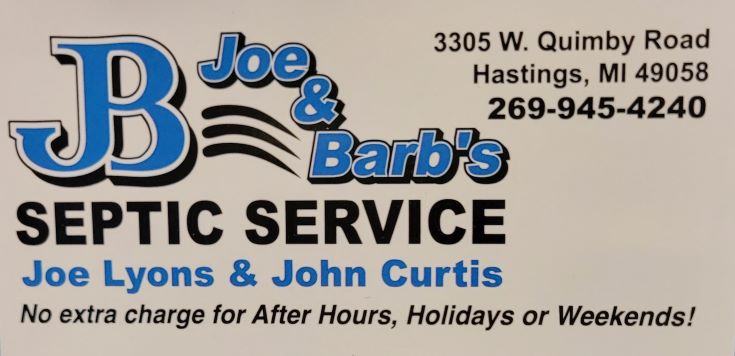 Joe & Barb's Septic Services 3305 W Quimby Rd, Hastings Michigan 49058