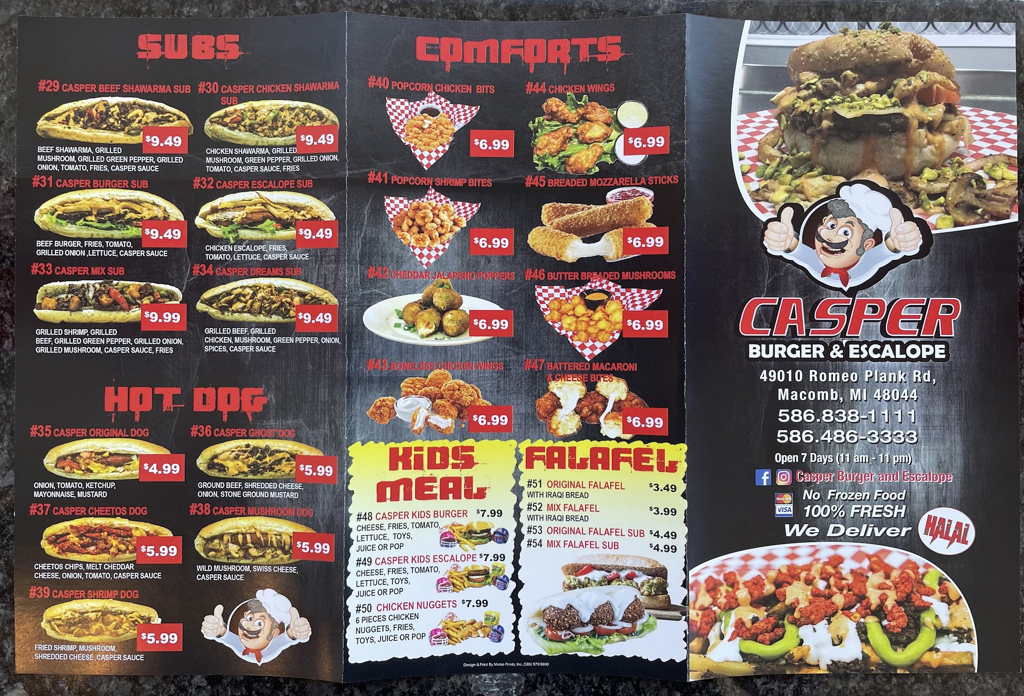 Casper Burger & Escalope Menu