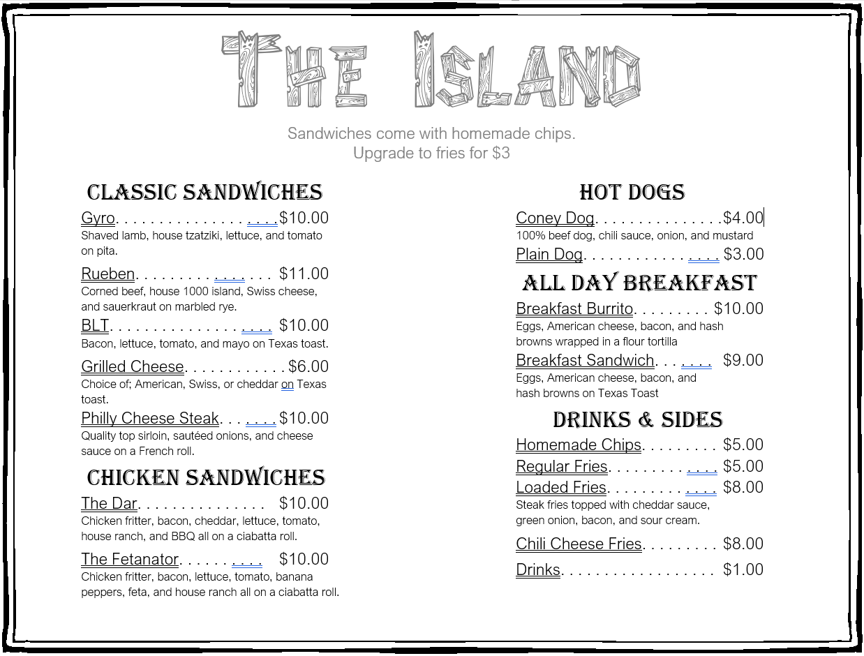 The Island Menu