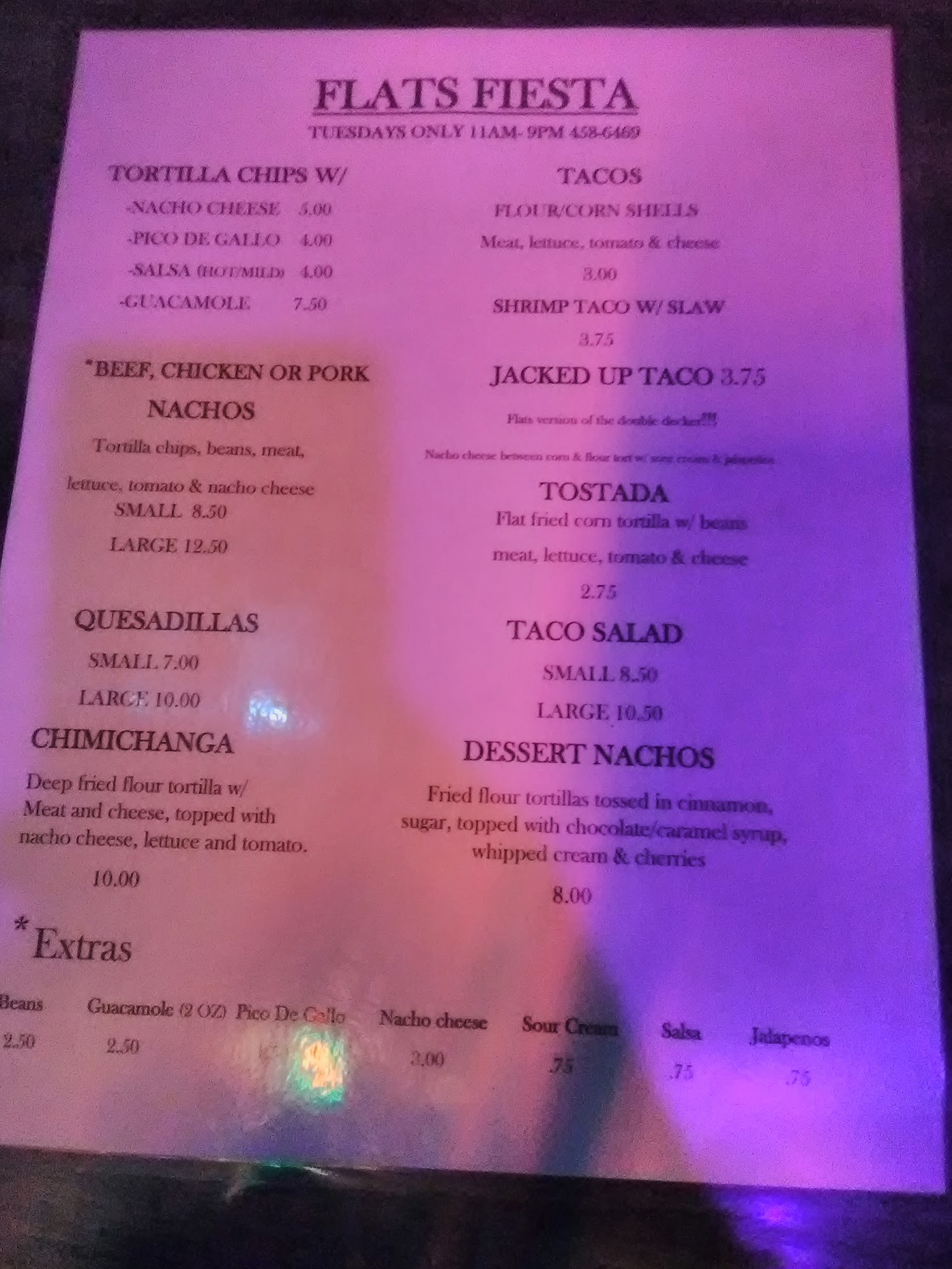 Morenci Pub Menu