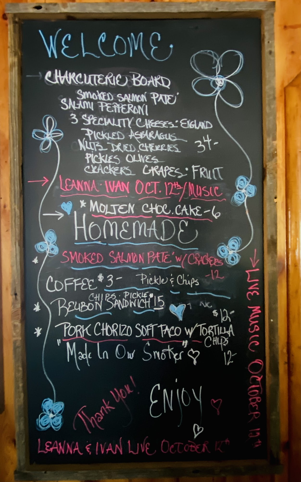 Angels Bar, Restaurant Menu
