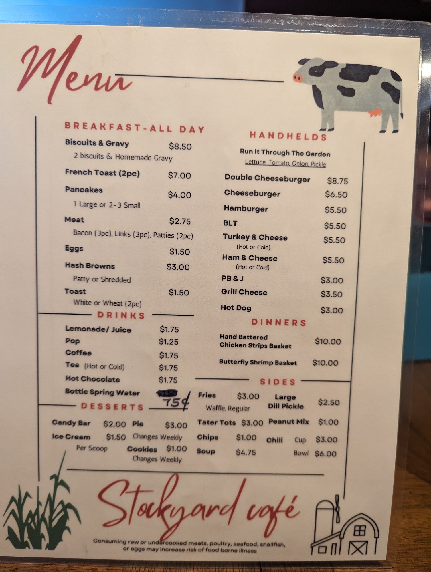 Stockyard Cafe Menu
