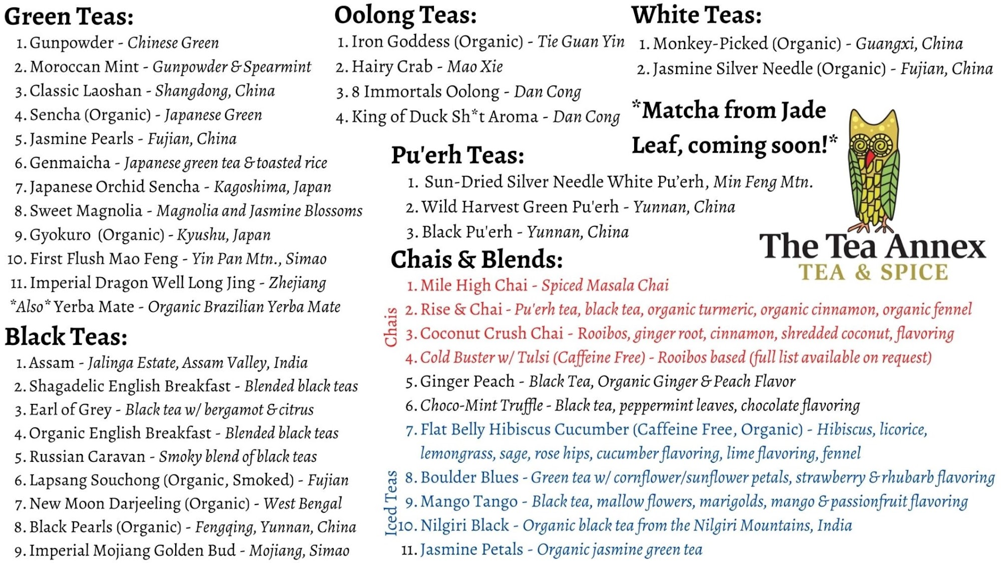 The Tea Annex Menu