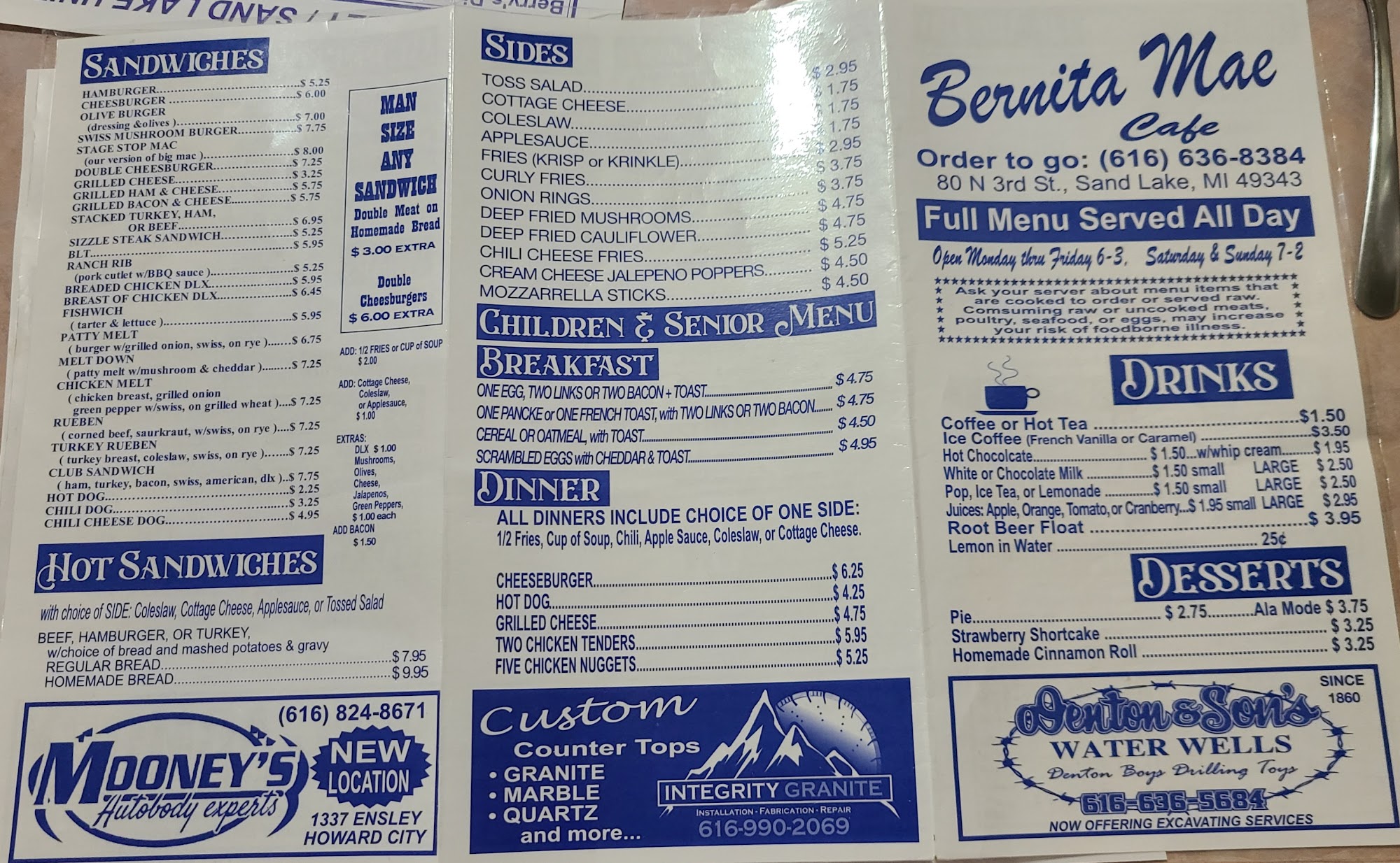 Bernita Mae Cafe Menu