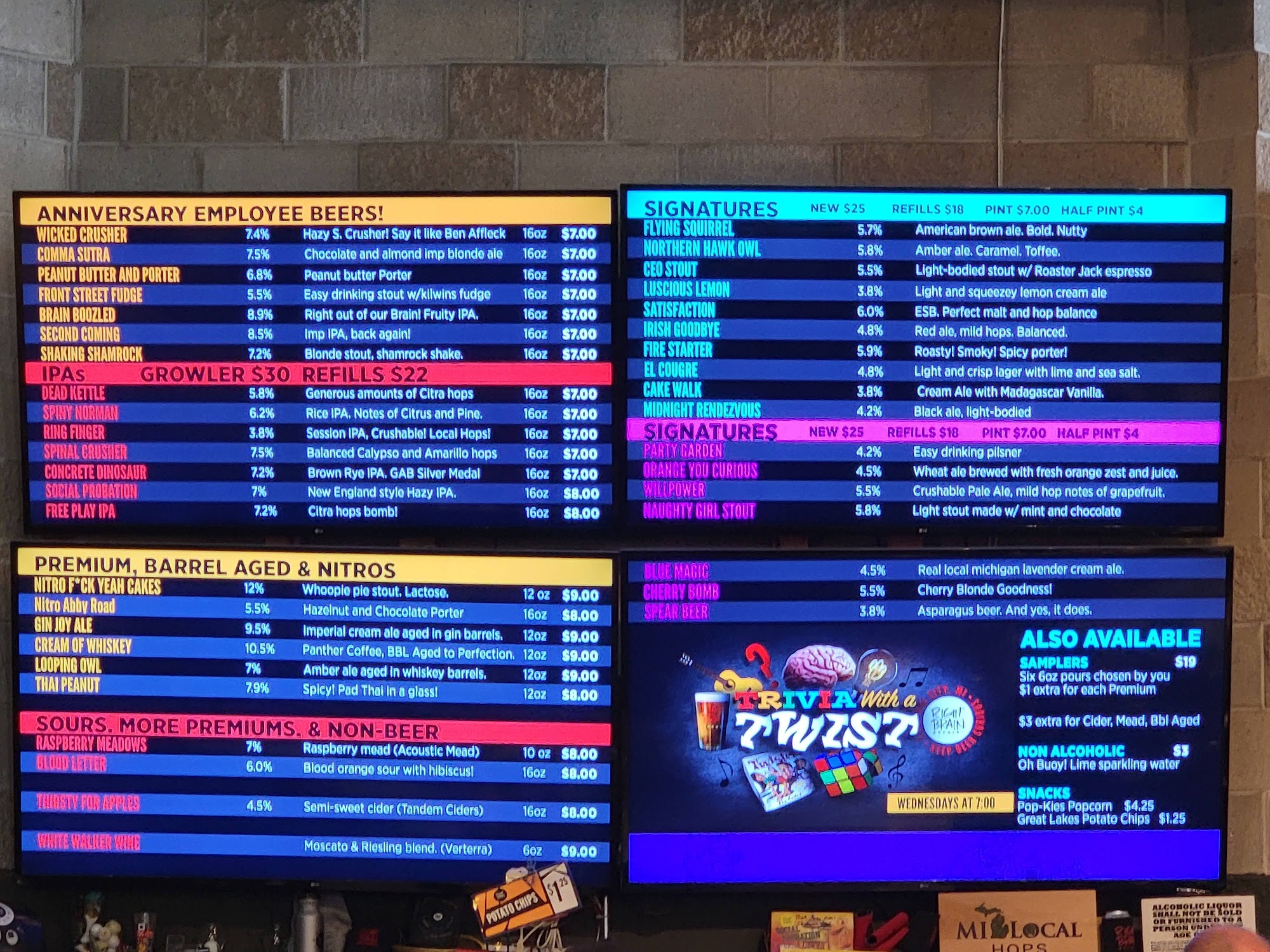 Kayak, Bike & Brew Menu