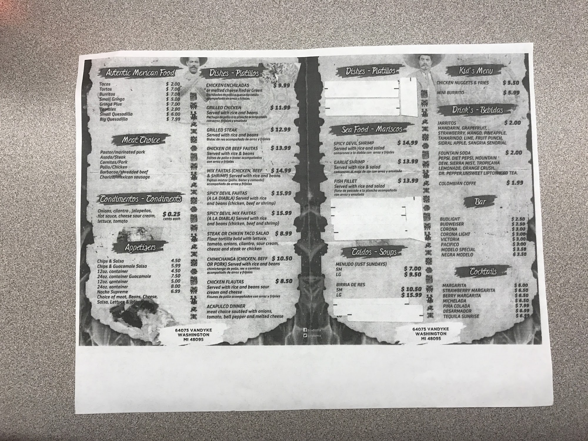 Taqueria El Michoacano Menu