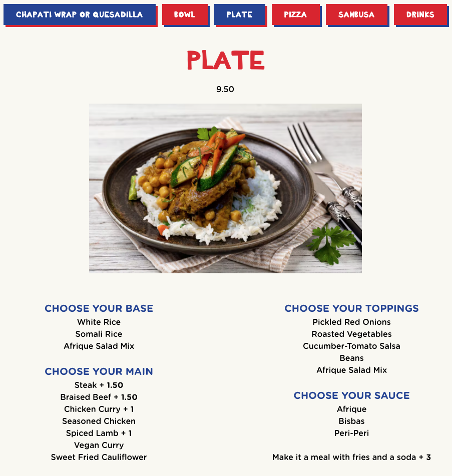 Zawadi Restaurant and Event Center Menu