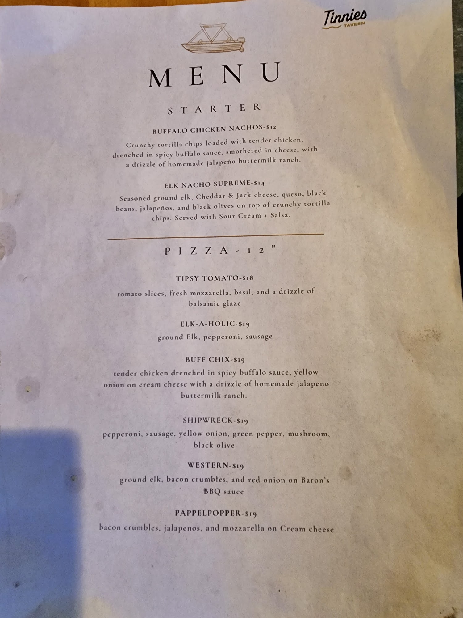 Tinnies Tavern at Pappelbusch Campground Menu