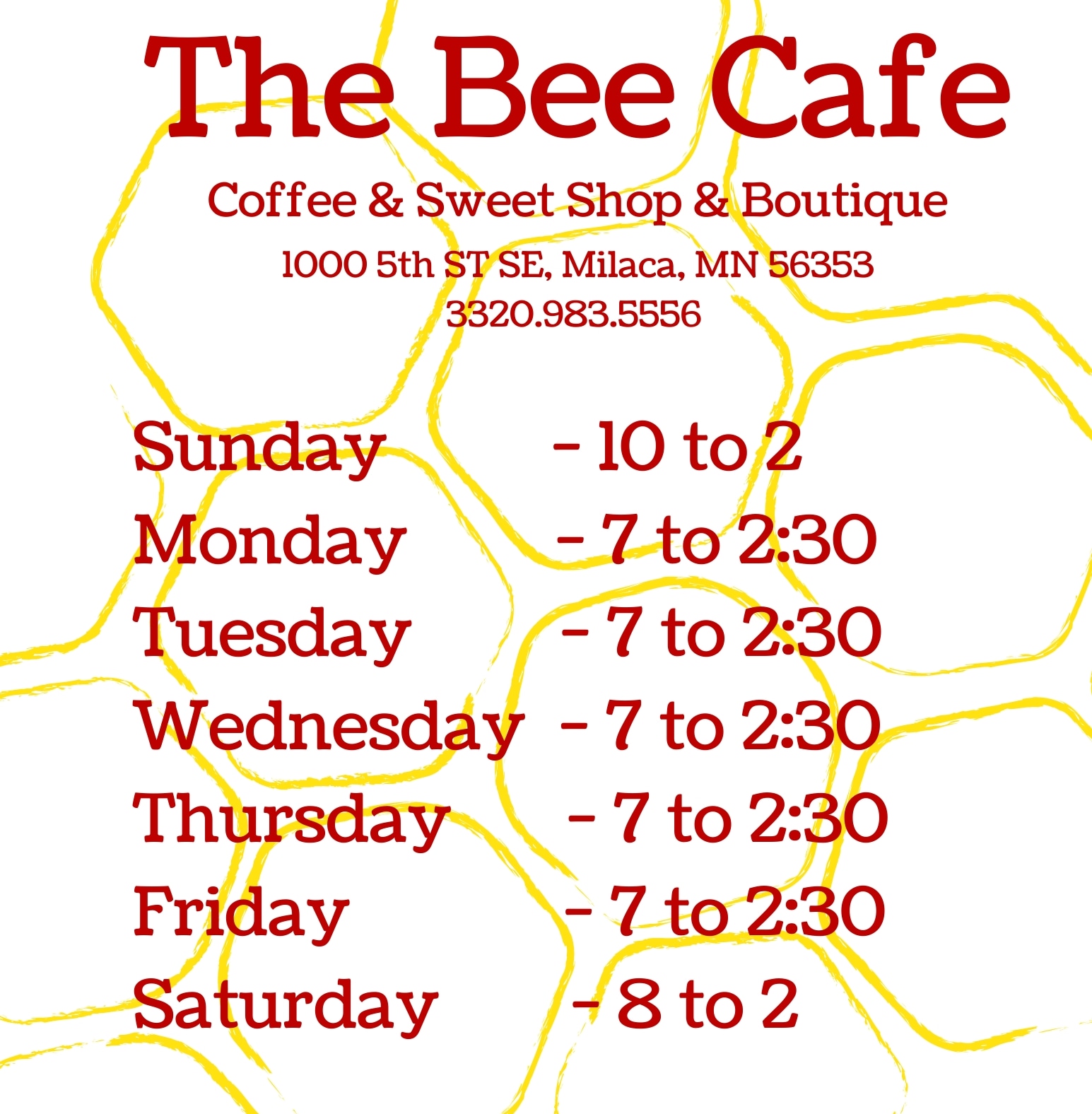The Bee, Cafe, Coffee & Sweet Shop, Boutique 1002 5th St SE, Milaca, MN 56353