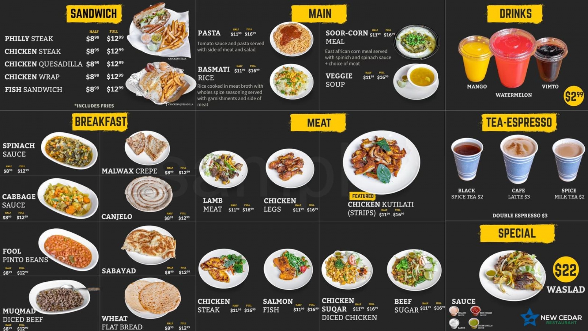 NEW CEDAR RESTAURANT Menu