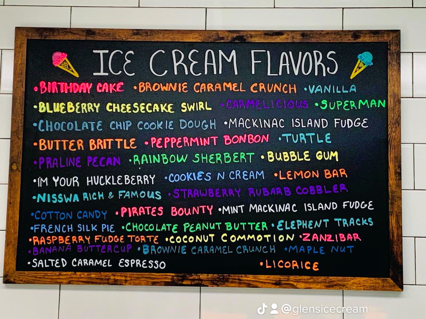 Glen’s Ice cream Parlor Menu