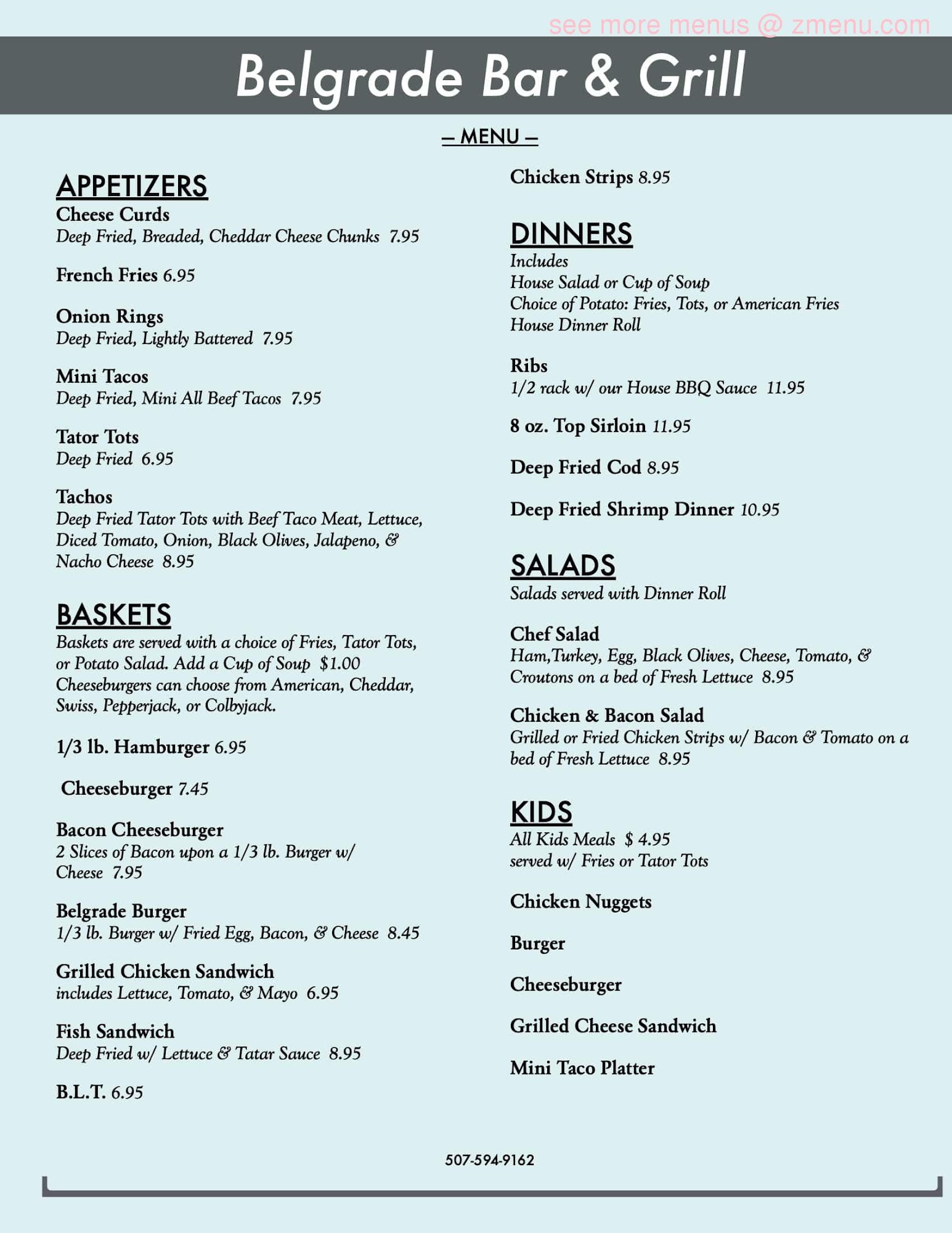 Belgrade Bar & Grill Menu