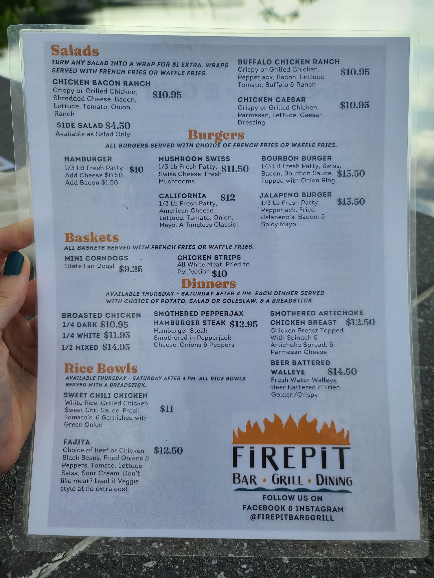 Firepit Bar and Grill Menu