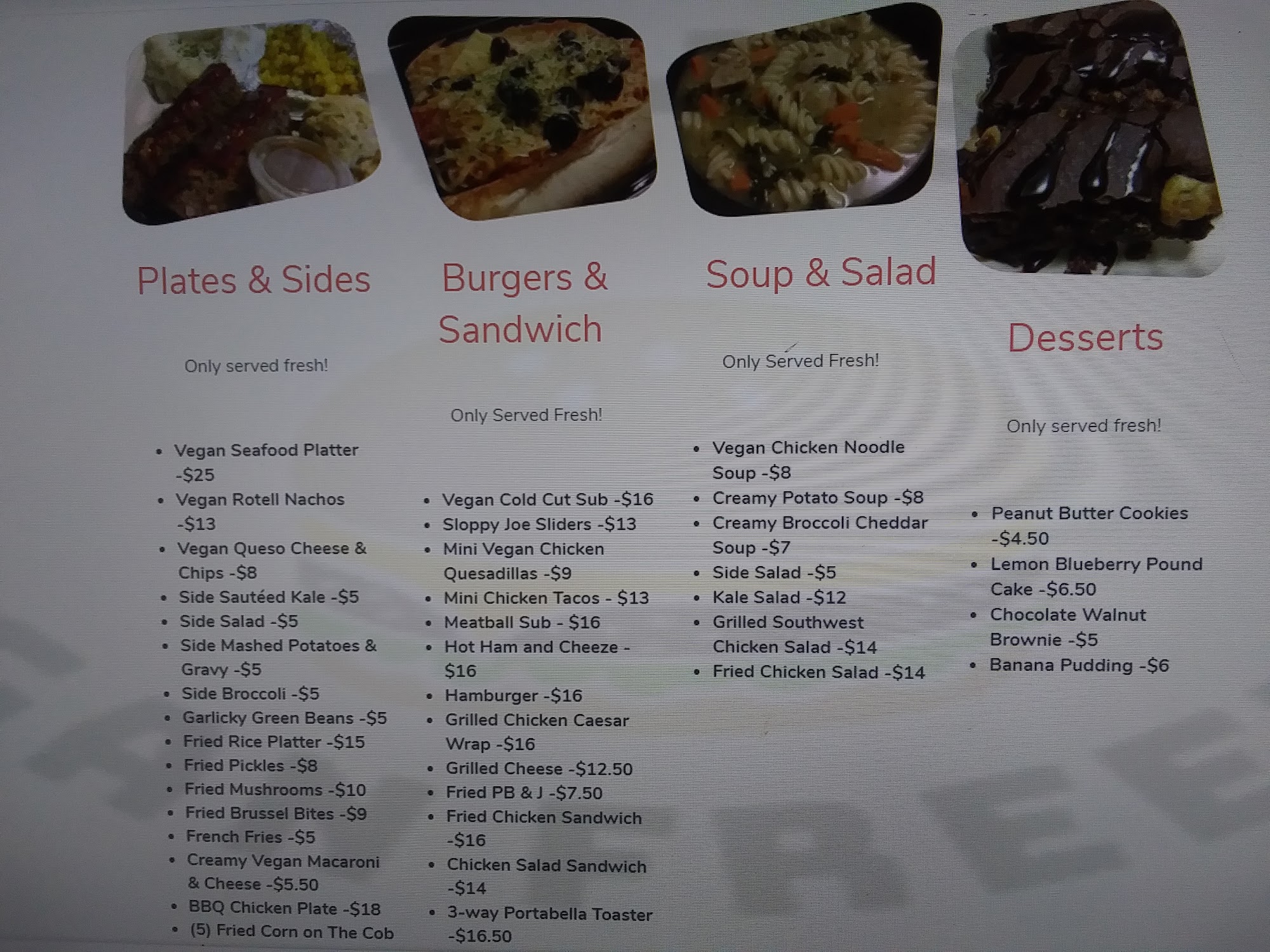 The Vegan Freeway Co. Menu