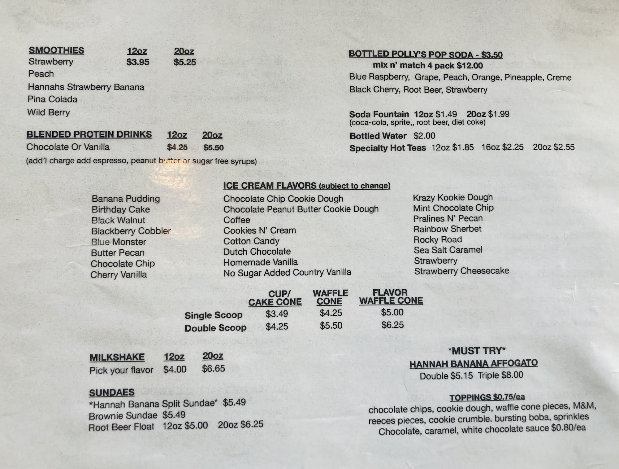 Hannah Bananas Clinton Menu