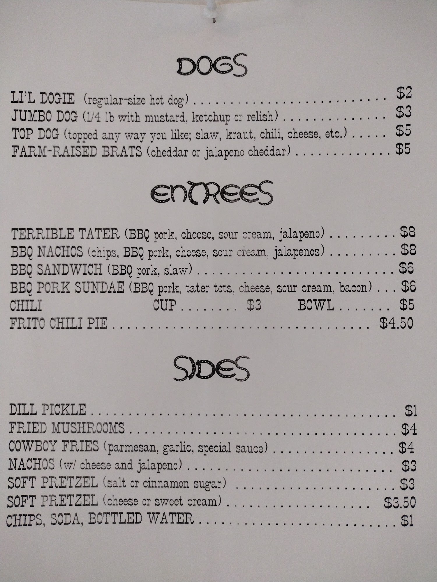 Cowboy Shiver Shack Menu