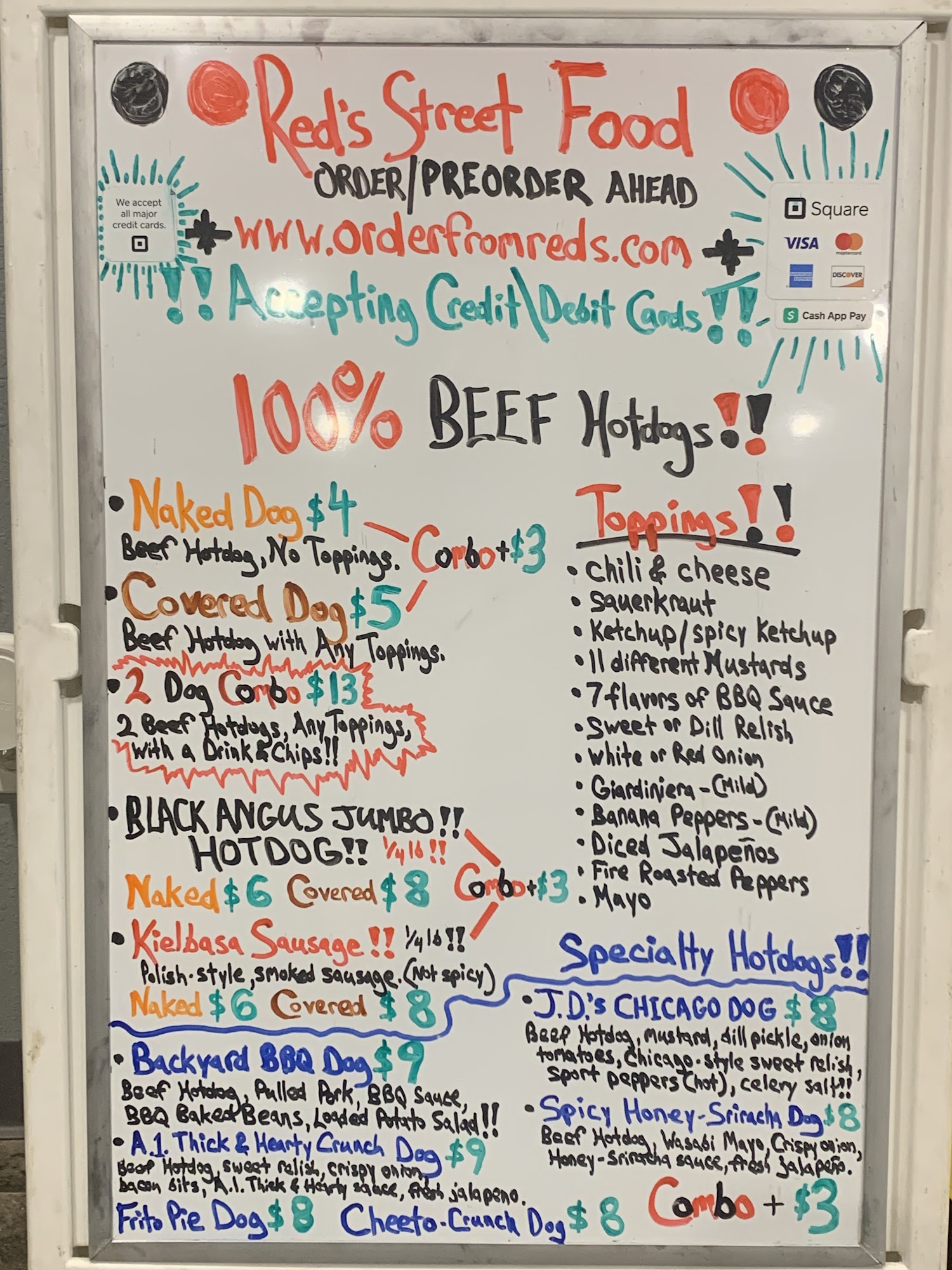 Red’s Street Food Carts & Catering Menu