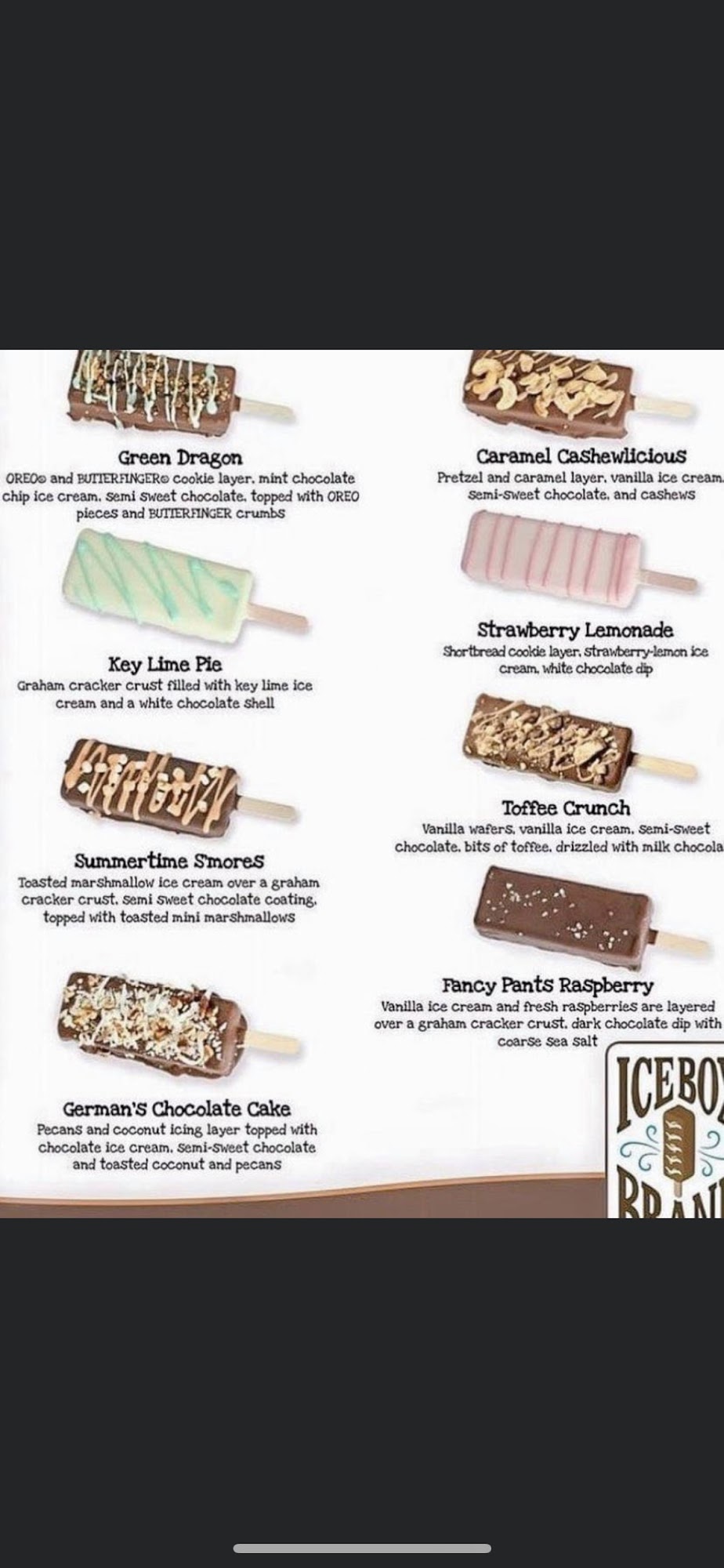 Stella’s Ice Bar Menu