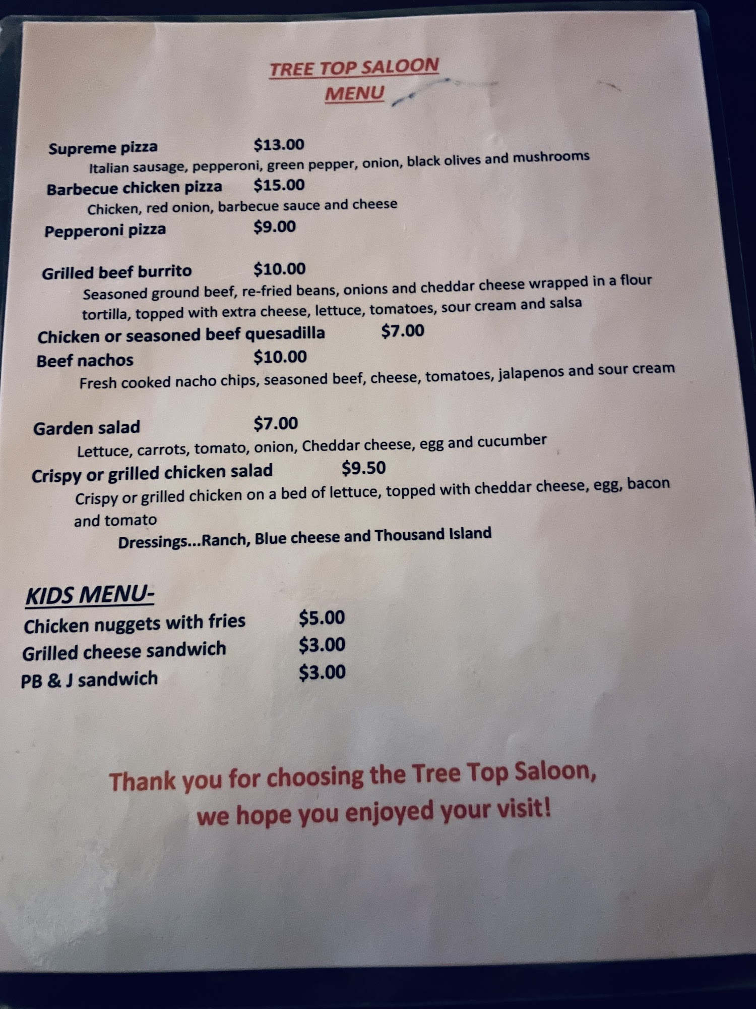 Tree Top Saloon, Jackson Menu, Reviews (48), Photos (22) Restaurantji